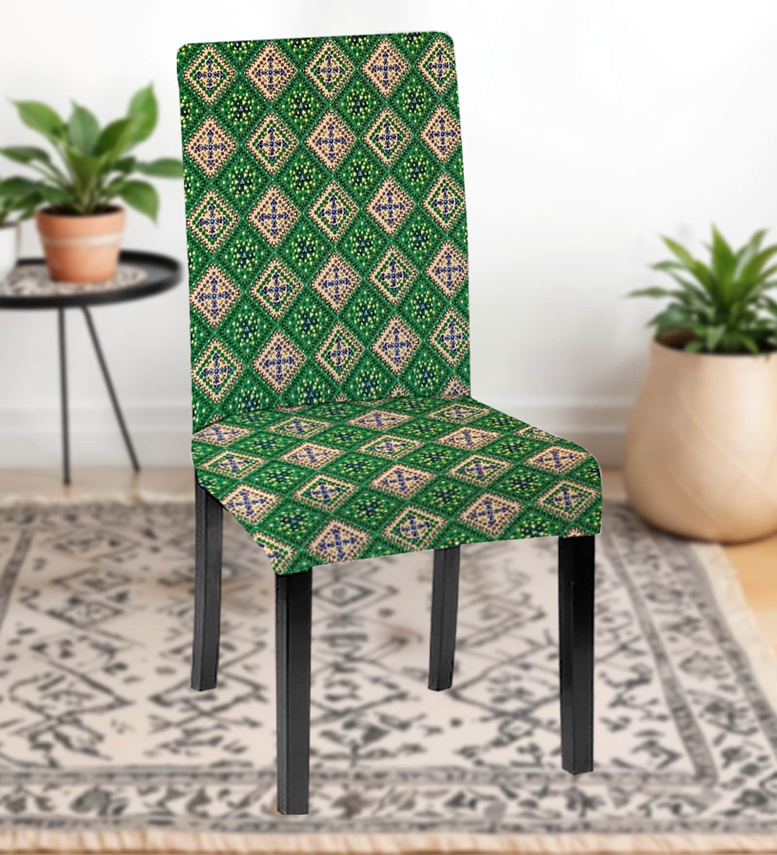 Green Polycotton Geometric 14x18 Inches Chair Covers  (2 pieces)