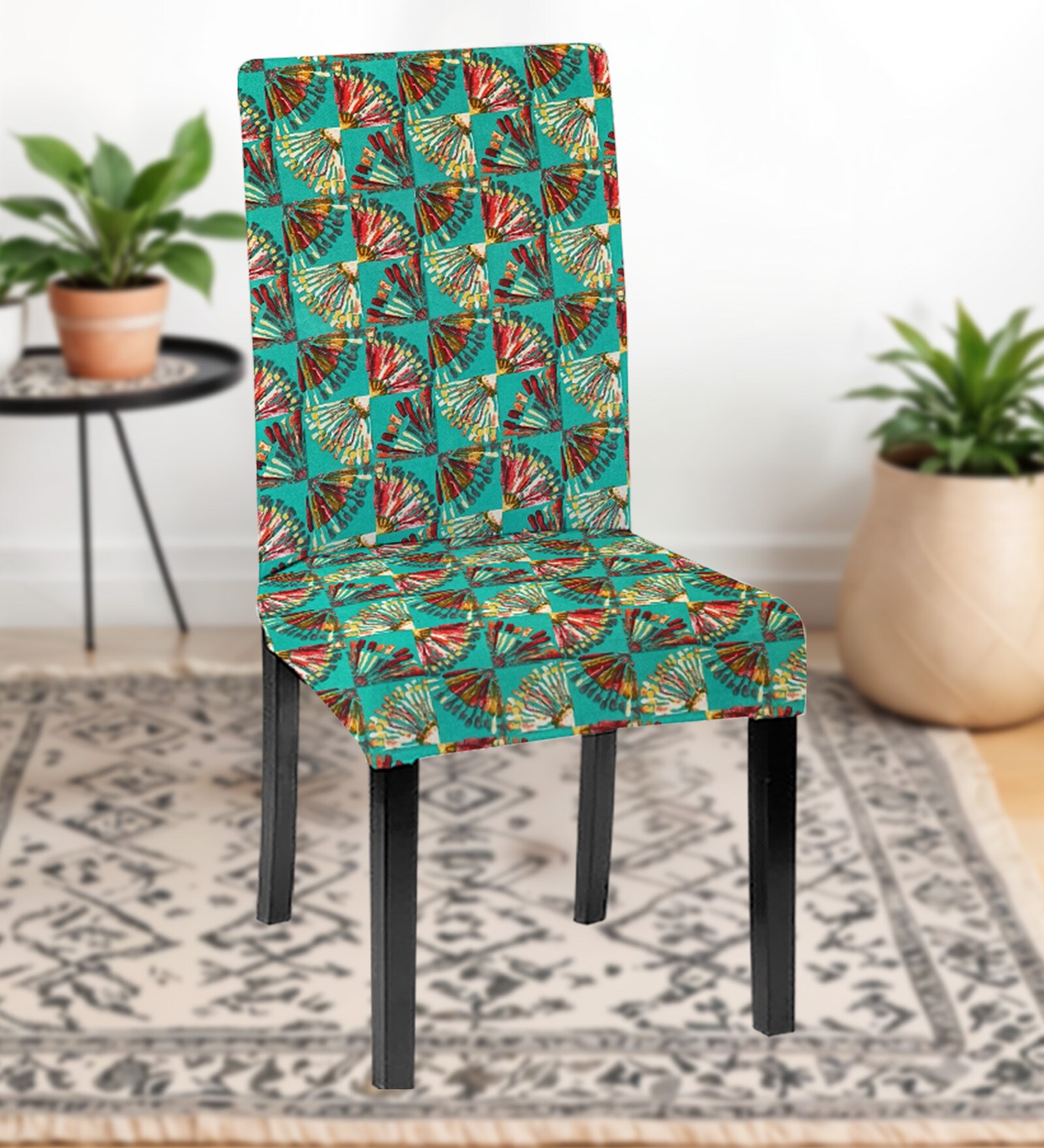 Green Polycotton Printed 14x18 Inches Chair Covers  (4 pieces)