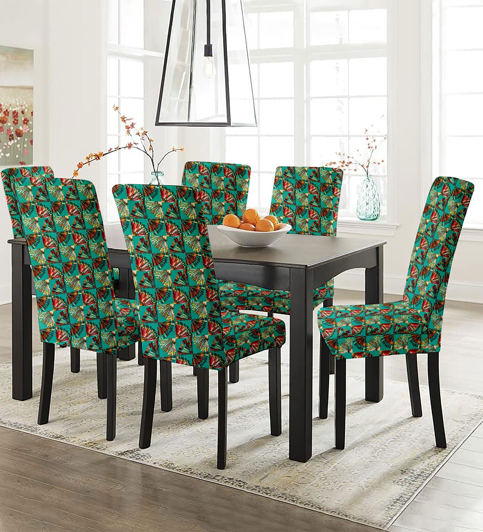 Green Polycotton Printed 14x18 Inches Chair Covers (Pack of 6)