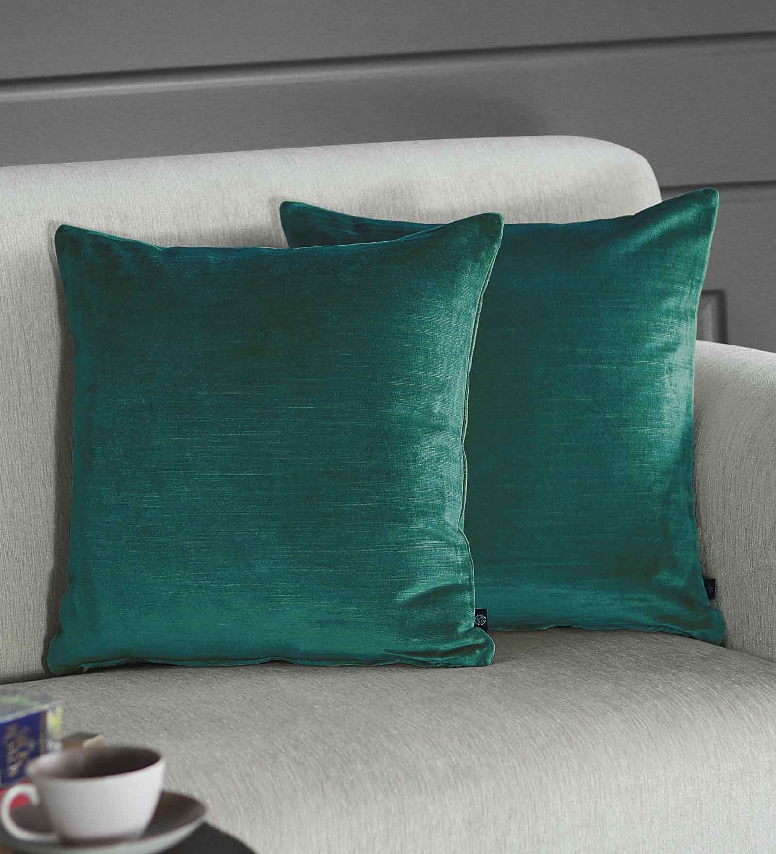 Buy Green Solid Poly Cotton 16 x 16 Inches Cushion Covers (Set of 2) by ...