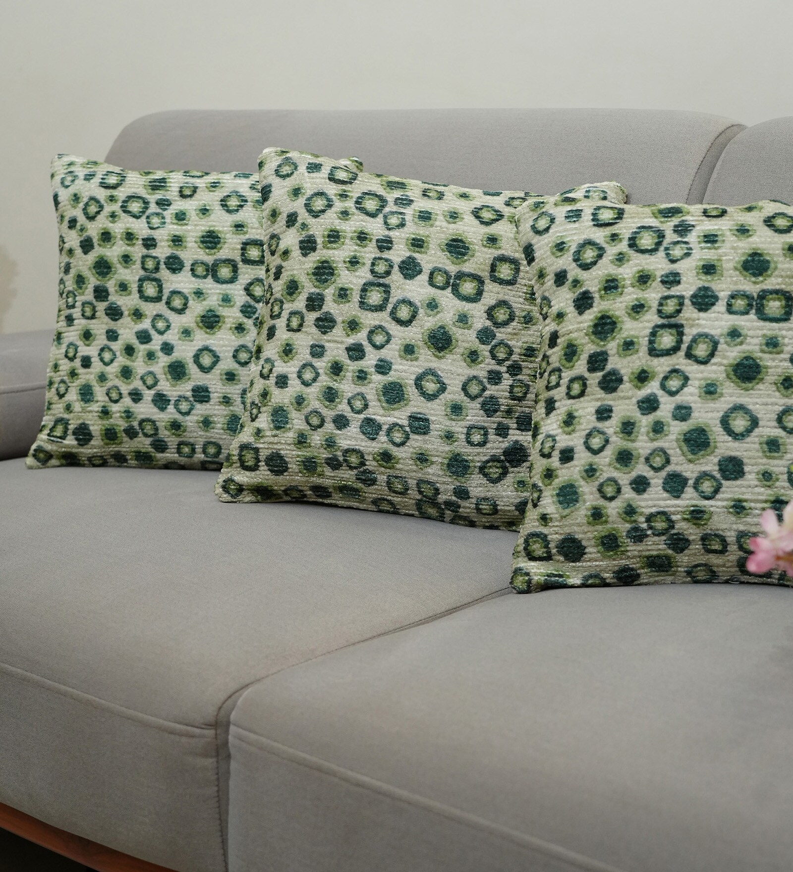 Green Polyester Abstract 20x20 inches Cushion Covers Set of 3
