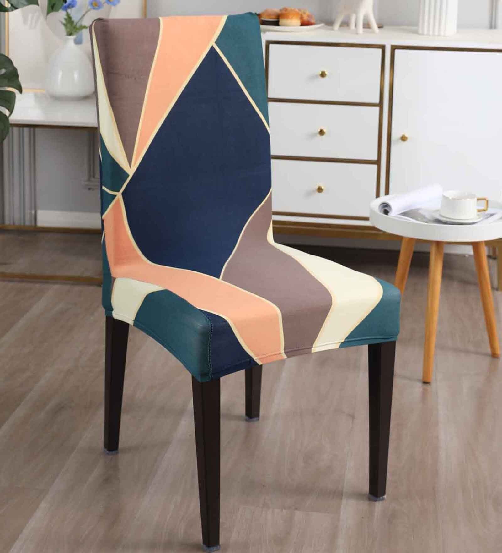 Green Polyester Abstract Stretchable Chair Cover (1Pc)