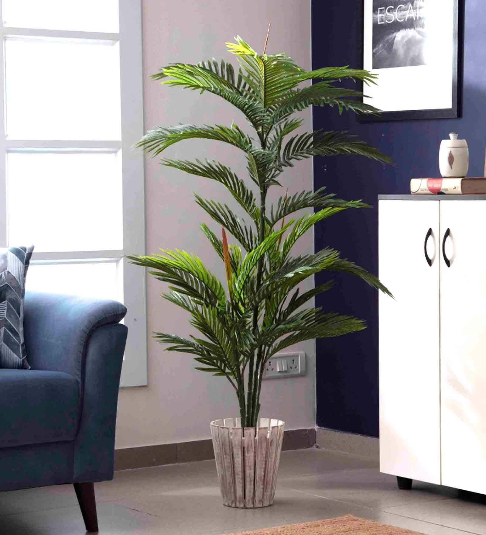Green Polyester Artificial Areca Palm Plant without Pot