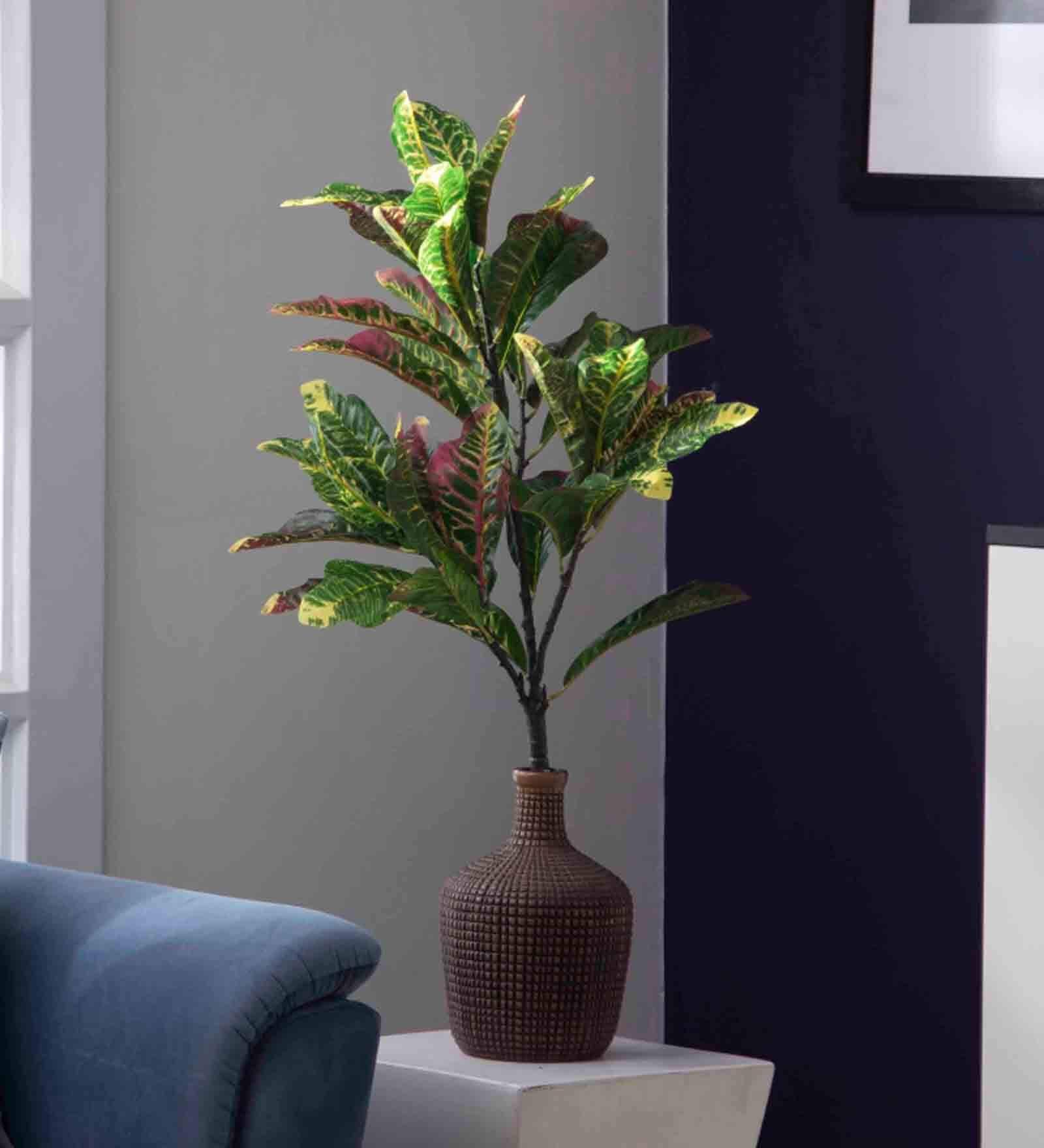 Green Polyester Artificial Croton Plant without Pot