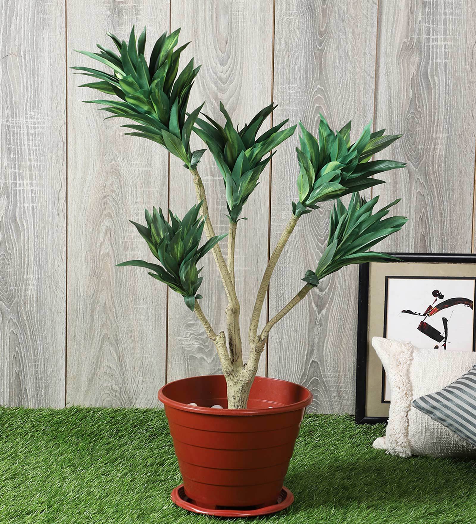 Green Polyester Artificial Draceana Plant Without Pot