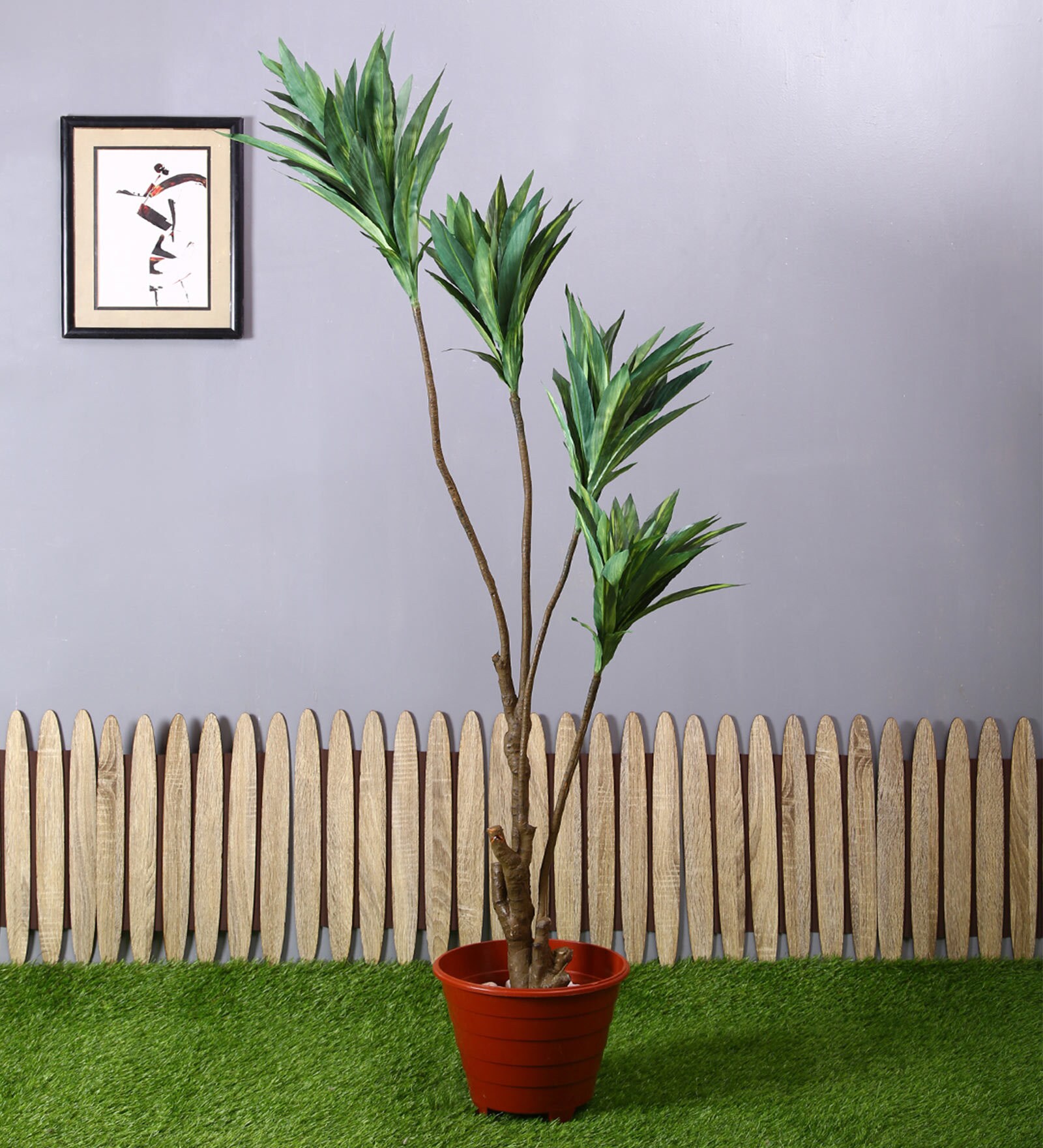 Green Polyester Artificial Draceana Plant Without Pot