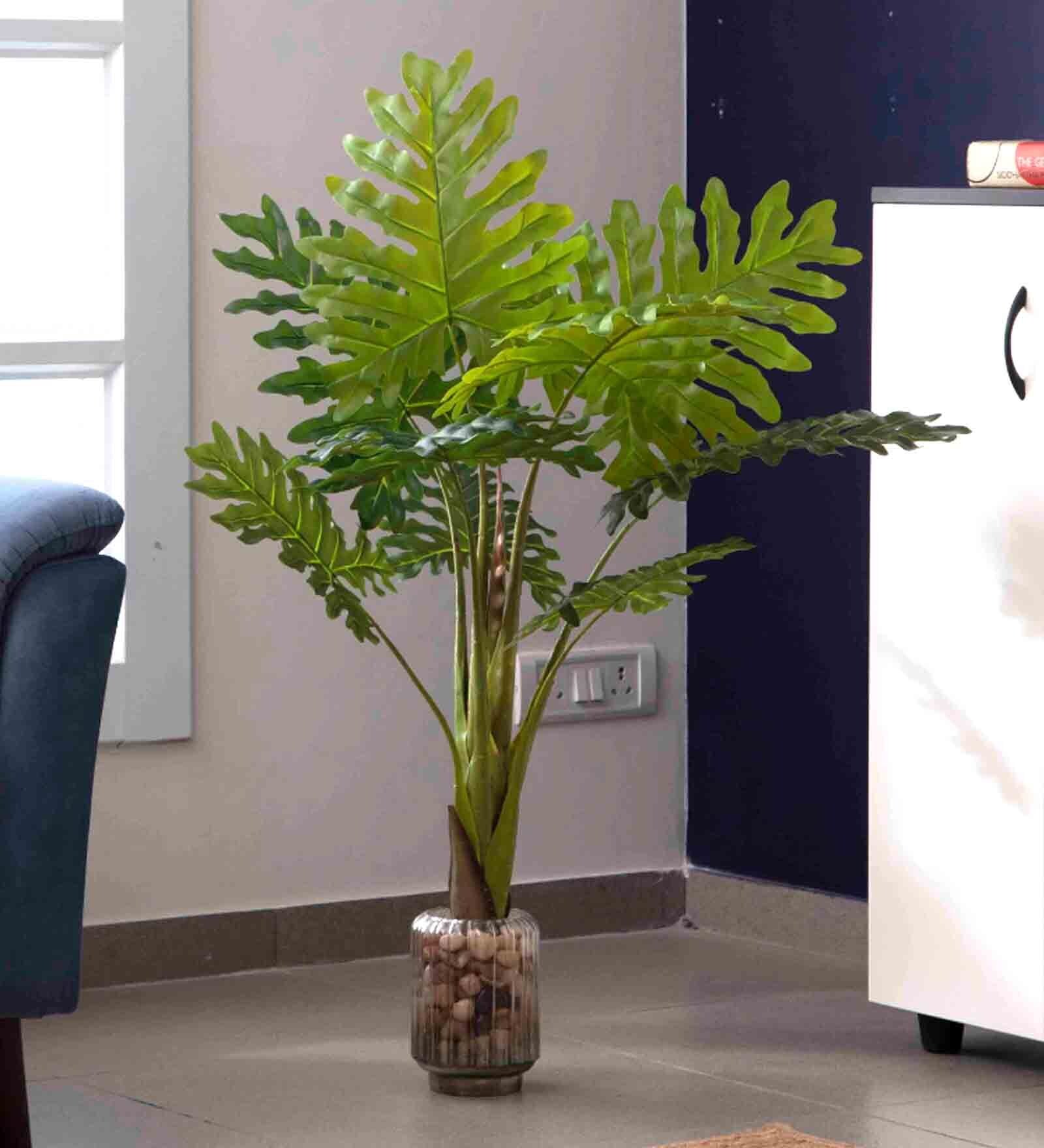 Green Polyester Artificial Happy Philodendron Plant without Pot