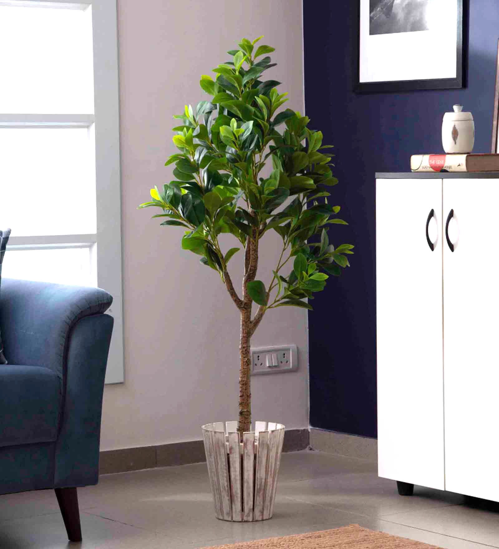 Green Polyester Artificial Peperomia Plant with Pot