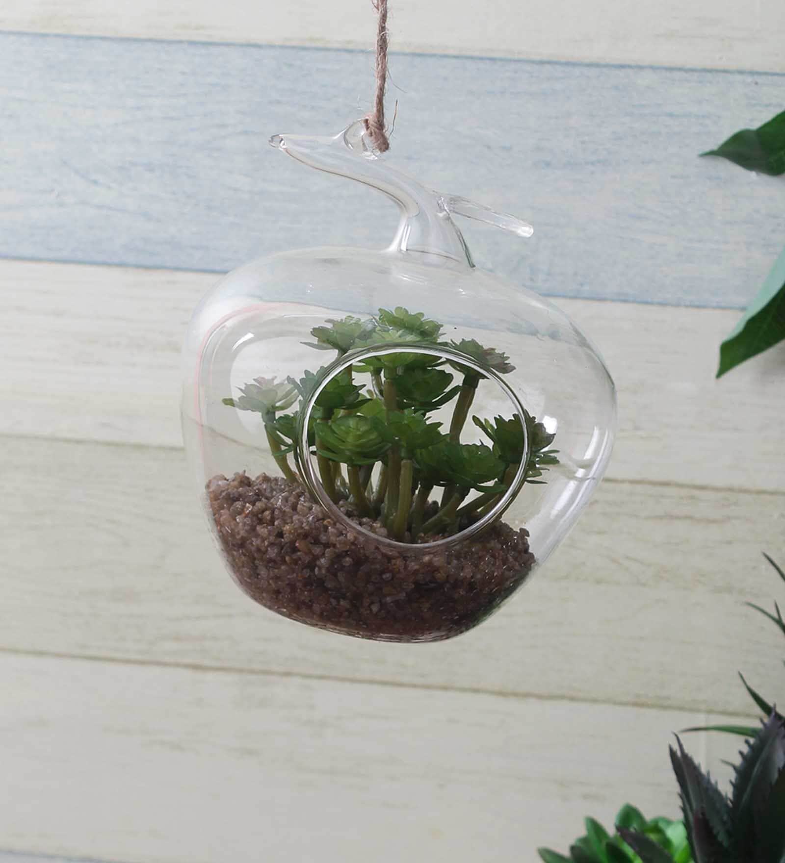 Green Polyester Artificial Plant With Glass Pot