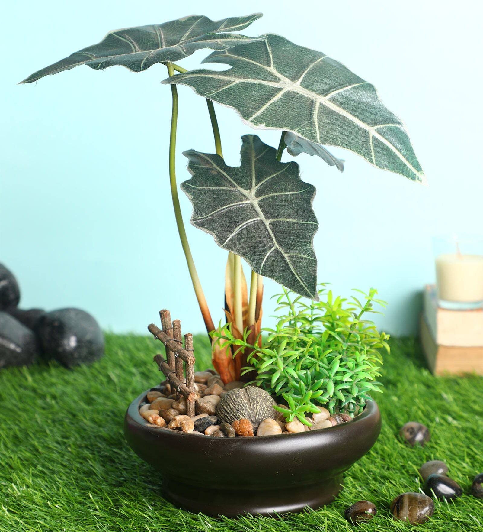 Green Polyester Artificial Plant With pot