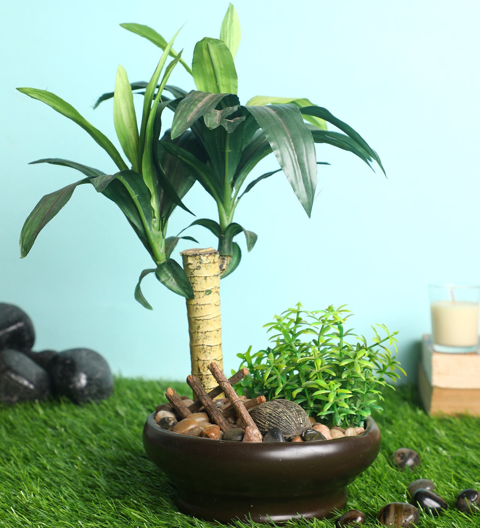 Green Polyester Artificial Plant With pot