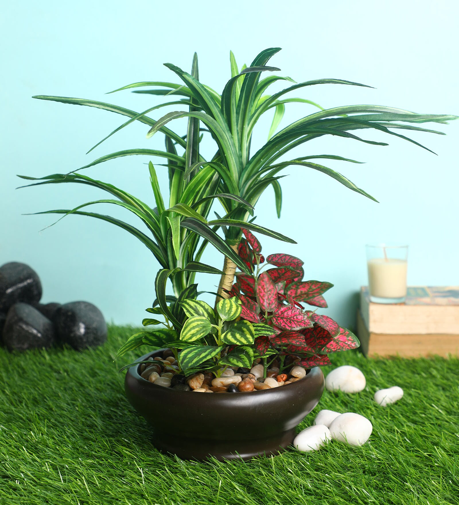 Green Polyester Artificial Plant With pot