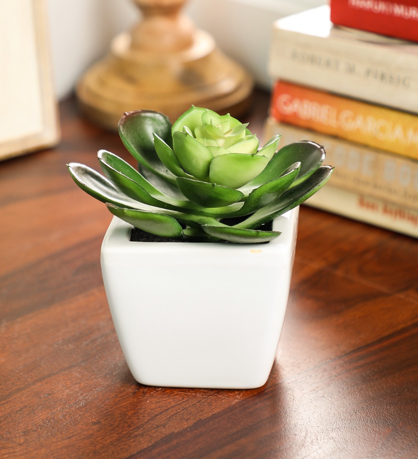 Green Polyester Artificial Succulent Bonsai with Ceramic Pot