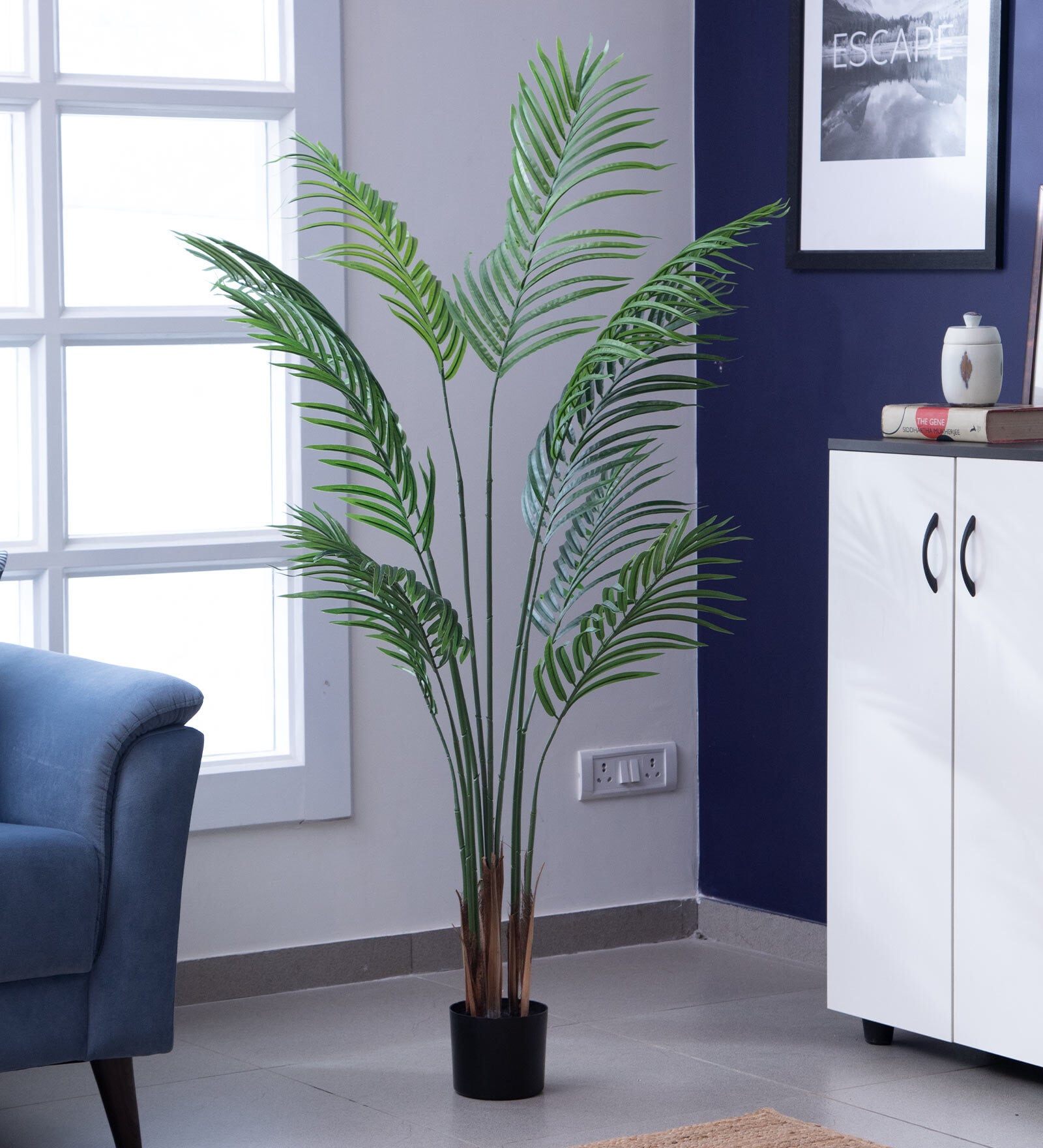 Green Polyester Artificial Tropical Palm Plant with Pot
