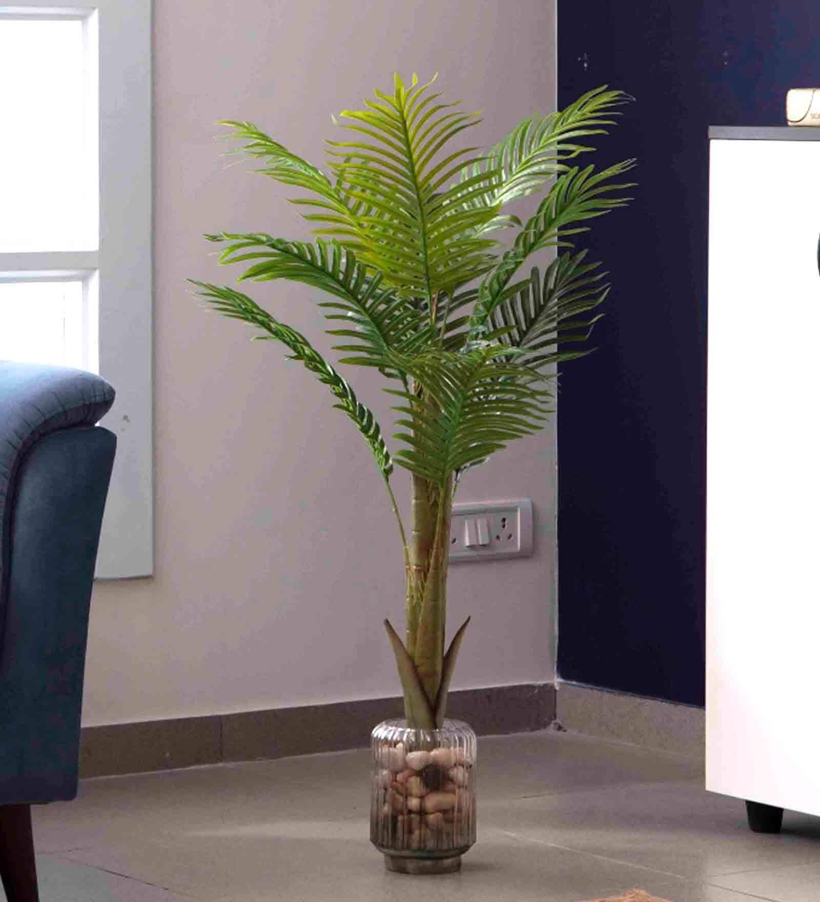 Green Polyester Artificial Tropical Palm Plant with Pot