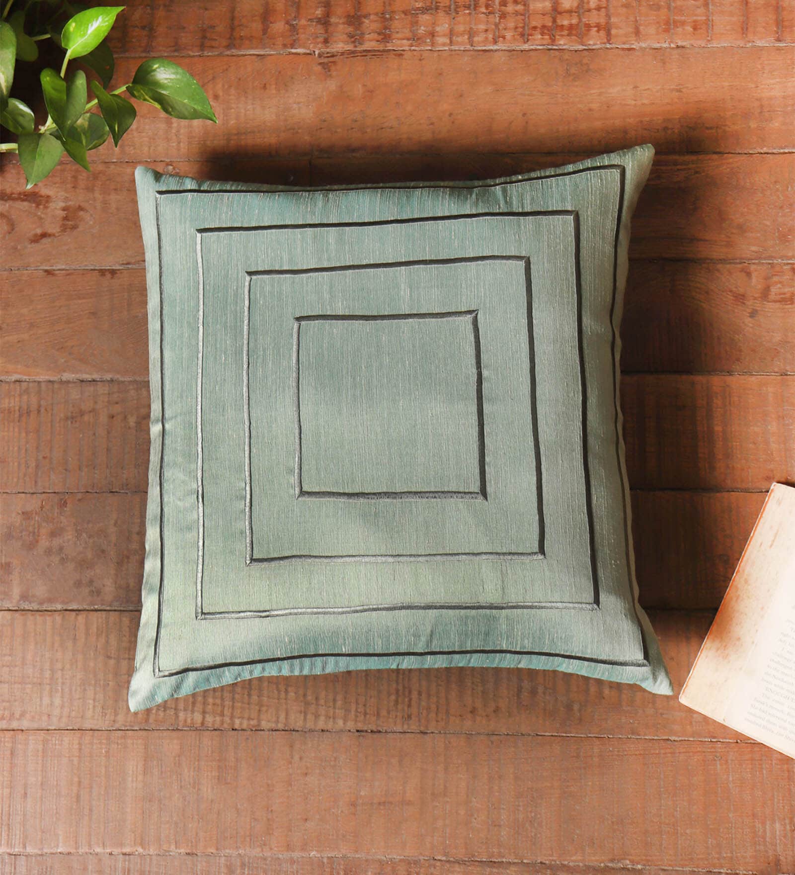 Green Polyester Blend Geometric 16x16 inches Cushion Cover