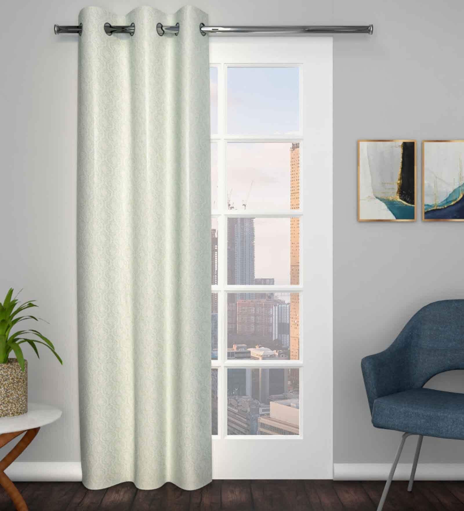 green Polyester Blend Geometric 8ft Light Filtering Eyelet Long Curtain