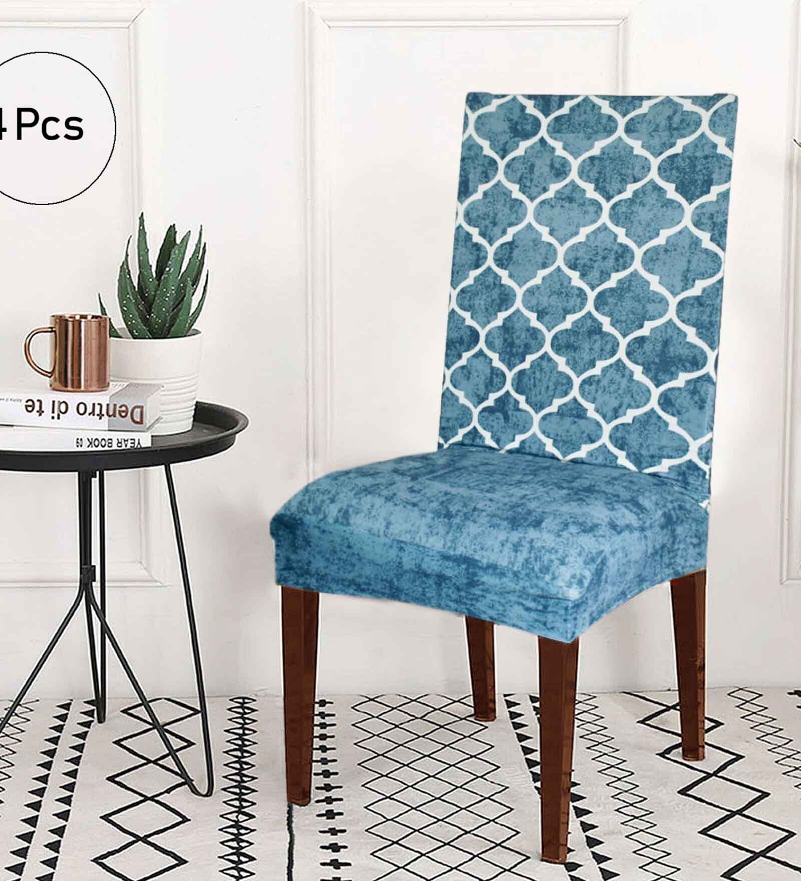 Green Printed Polyester Blend 14x38 Inches Chair Covers (Pack of 4)