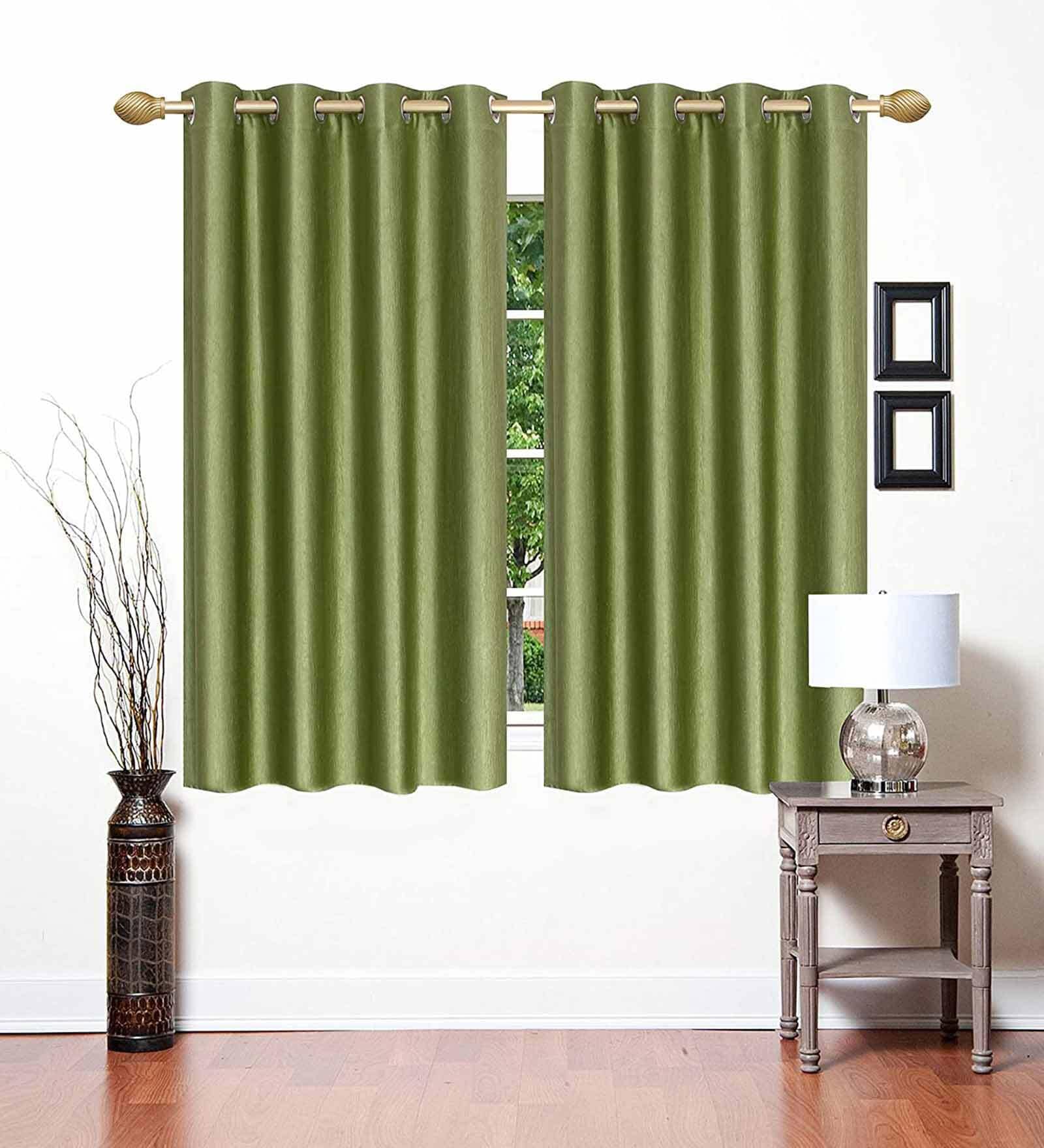 Green Solid Polyester 5 Ft Light Filtering Eyelet Window Curtains (Set of 2)