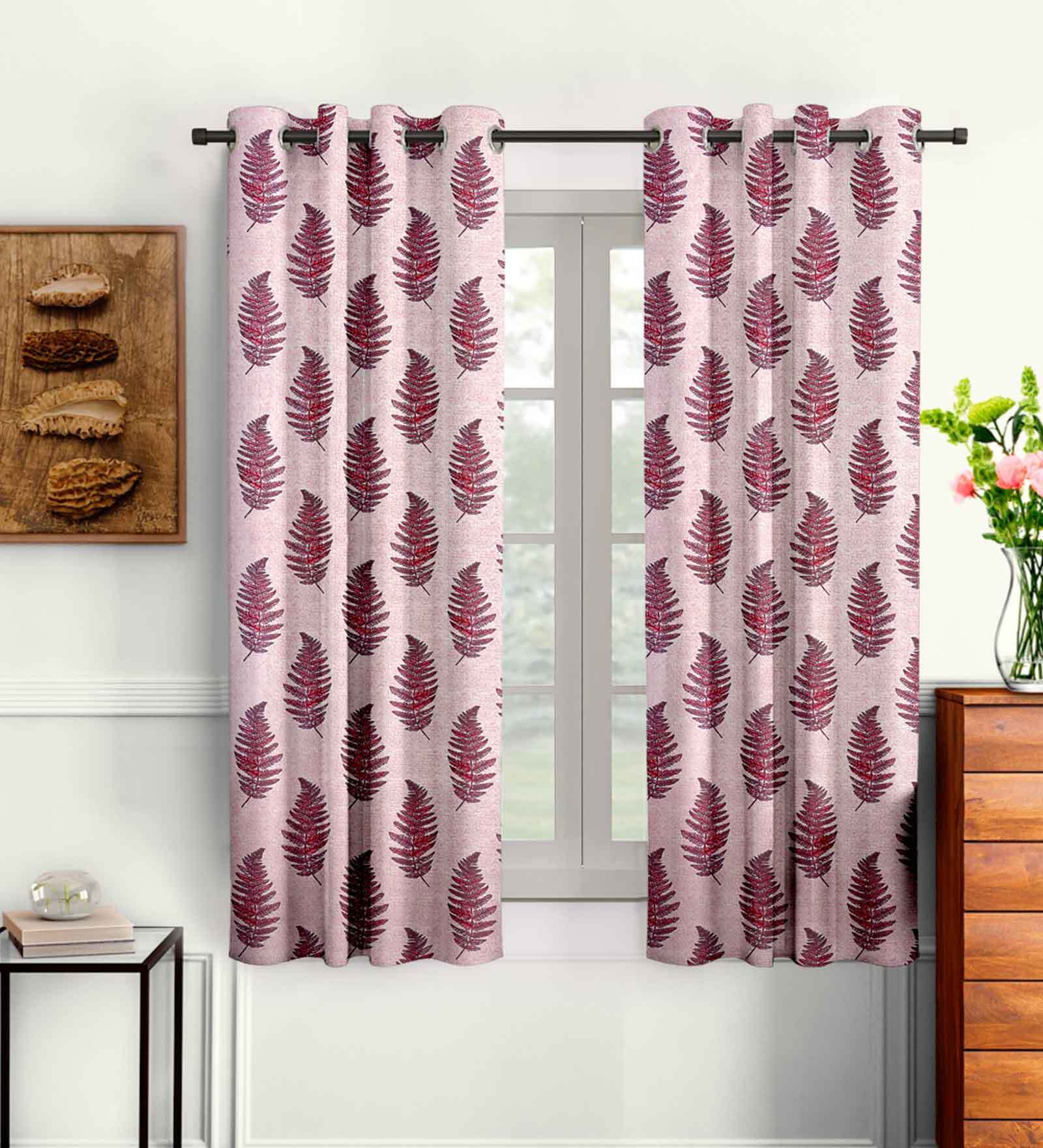 Red Traditional Polyester 5 Ft Semisheer Eyelet Window Curtains (Set of 2)