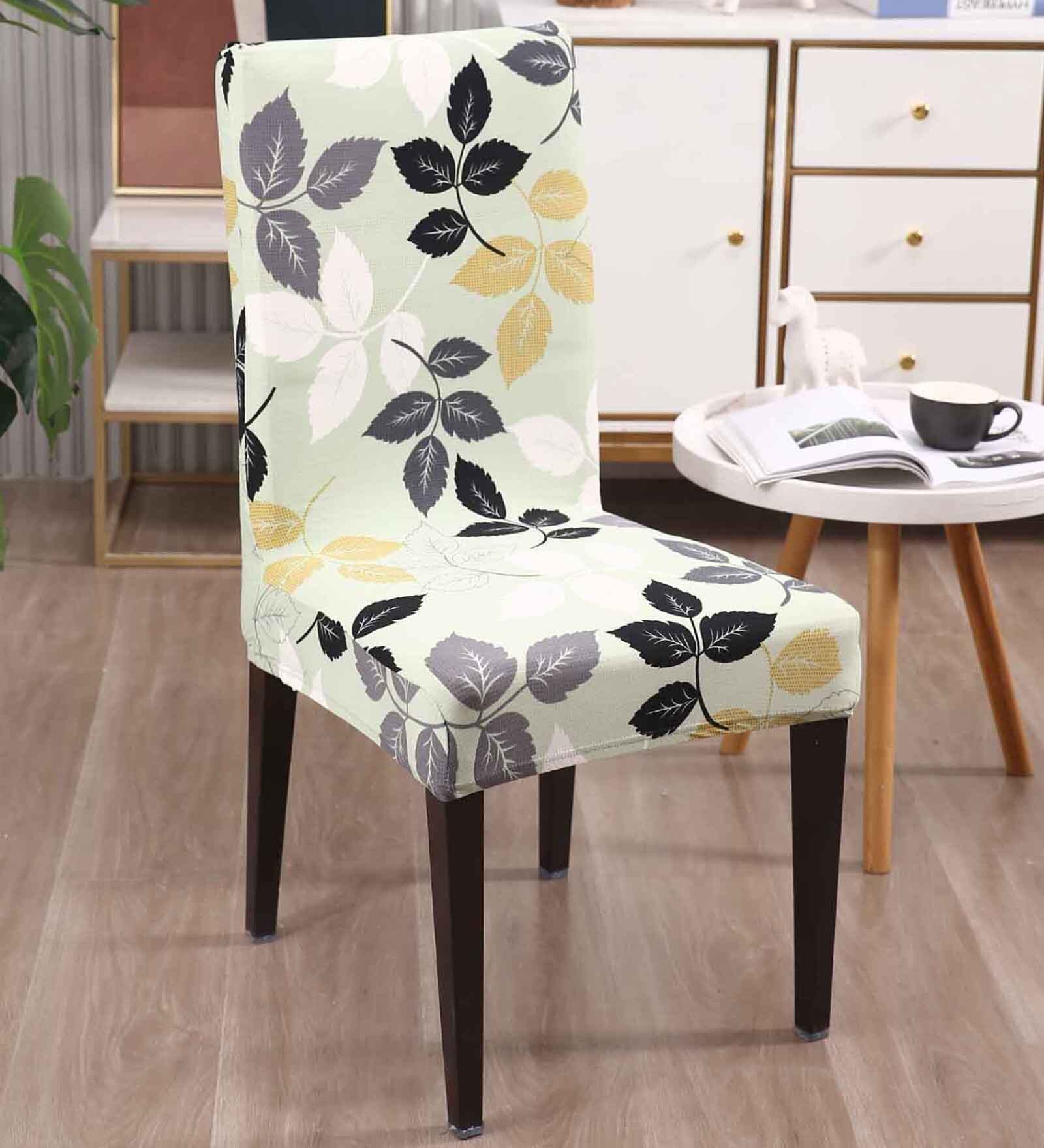 Green Polyester Floral Stretchable Chair Covers (Pack of 4)
