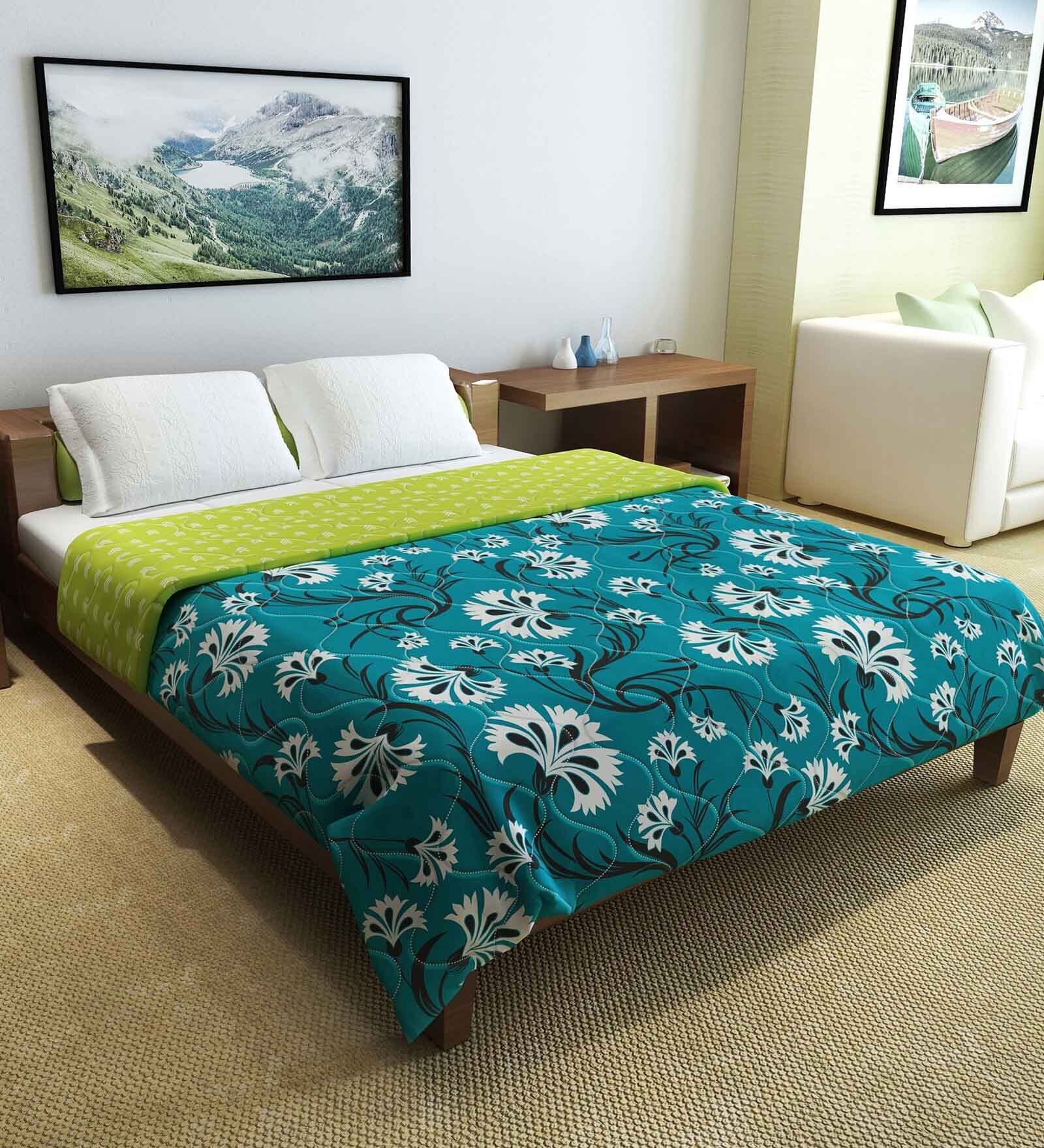 Buy Green Polyester Floral 120 GSM Double Bed Comforter by Divine Casa