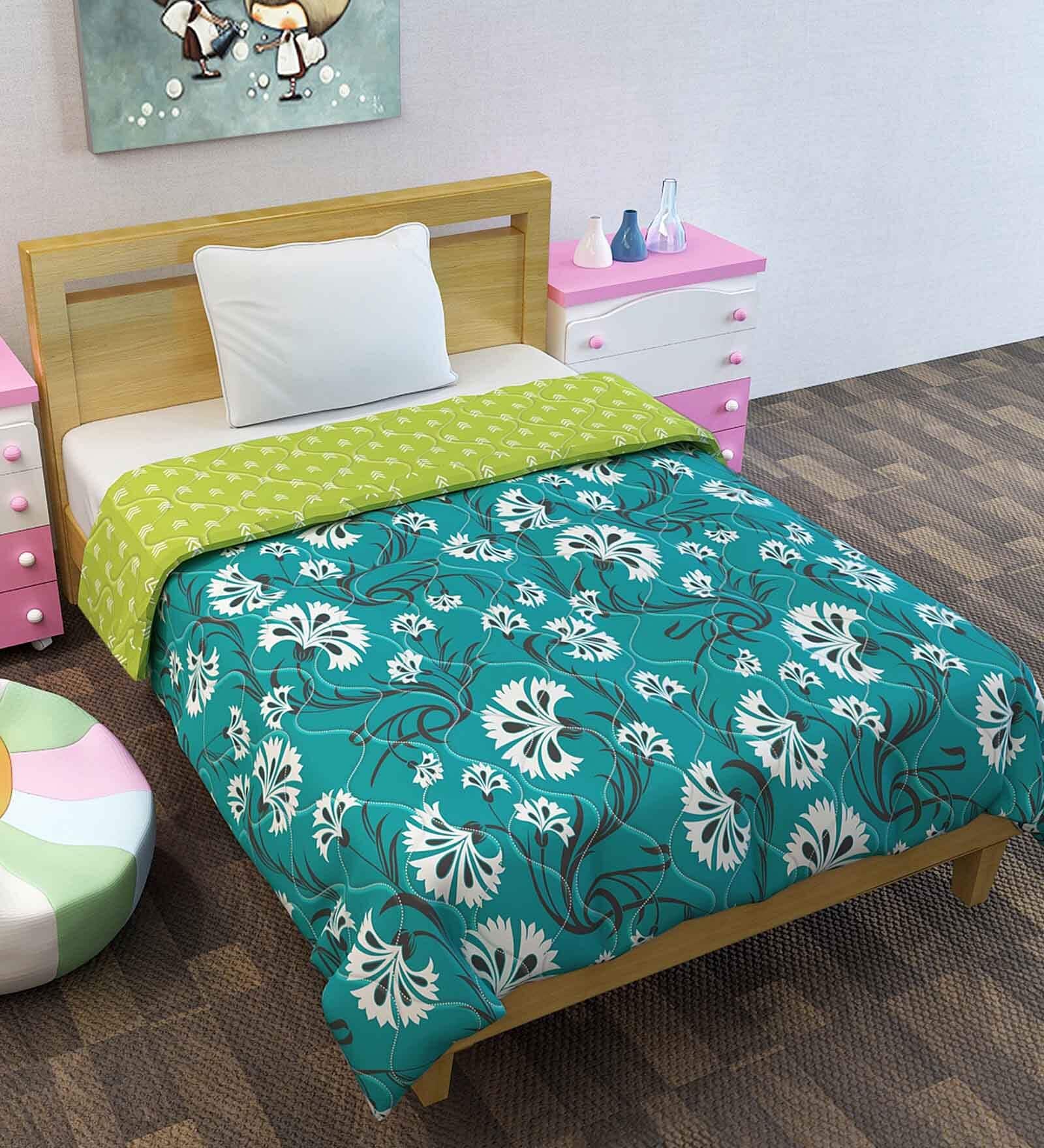 Green Polyester Floral 120 GSM Single Bed Kids Comforters Green Polyester Floral 120 GSM Single Bed Kids Comforters