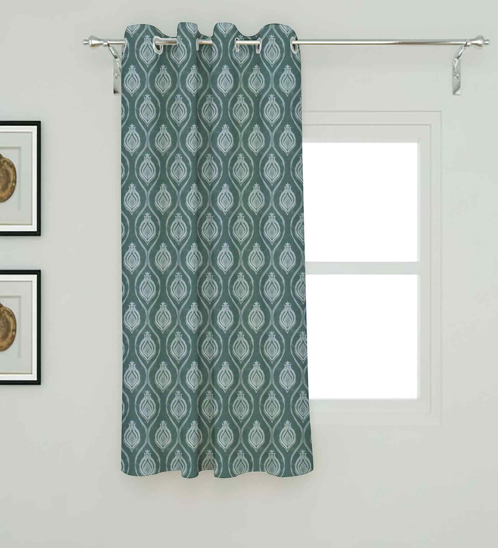 Green Polyester Geometric 5ft Regular Eyelets Window Curtain (1 Pc)