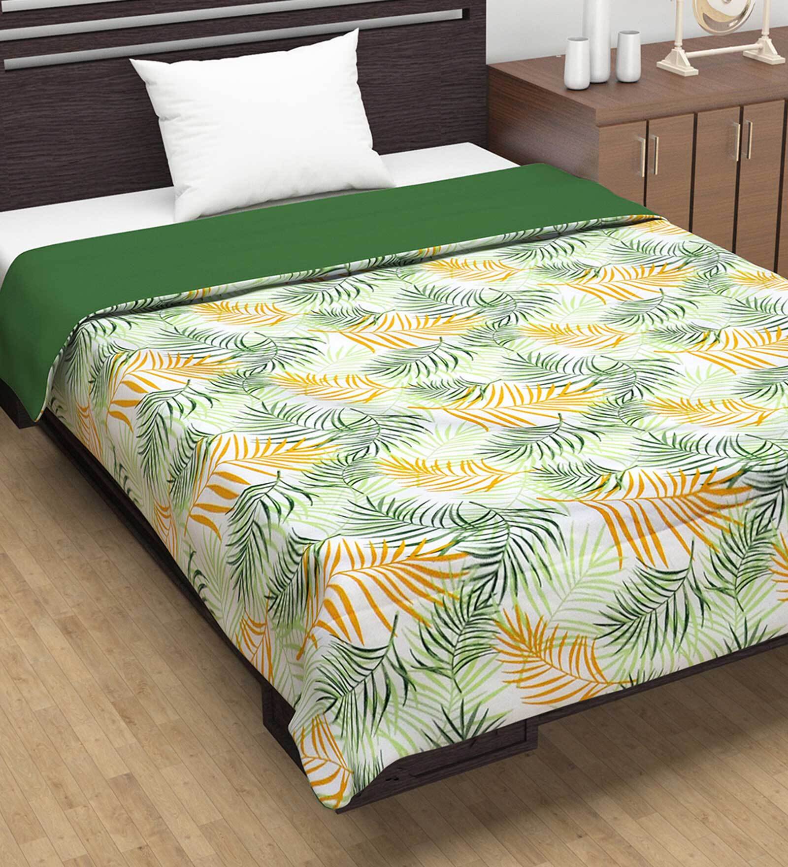 Green Floral Polyester 120 GSM Single Bed Reversible Dohar Green Floral Polyester 120 GSM Single Bed Reversible Dohar