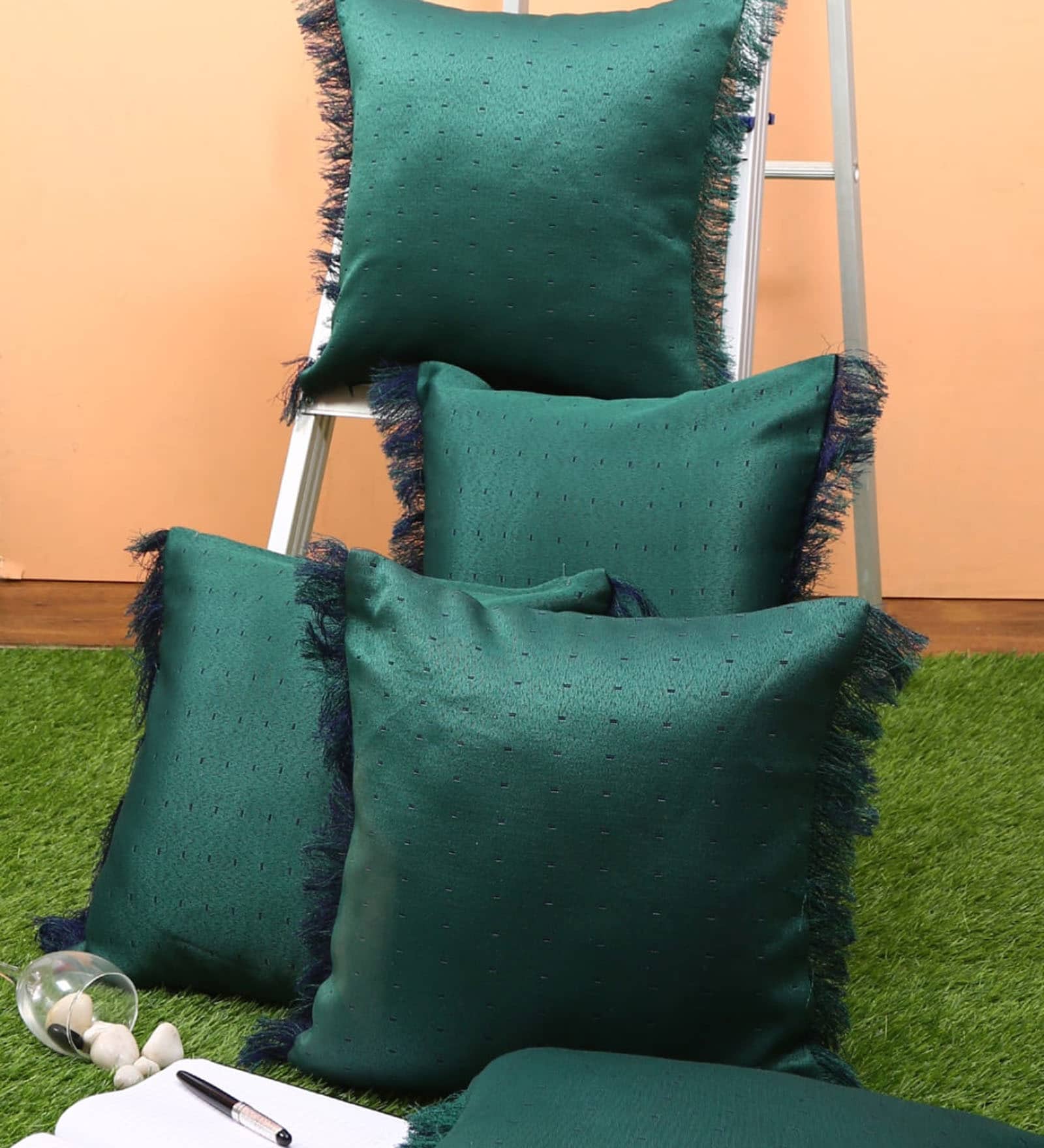 Green Polyester Polka Dots 40x40 inches Cushion Covers Set of 5