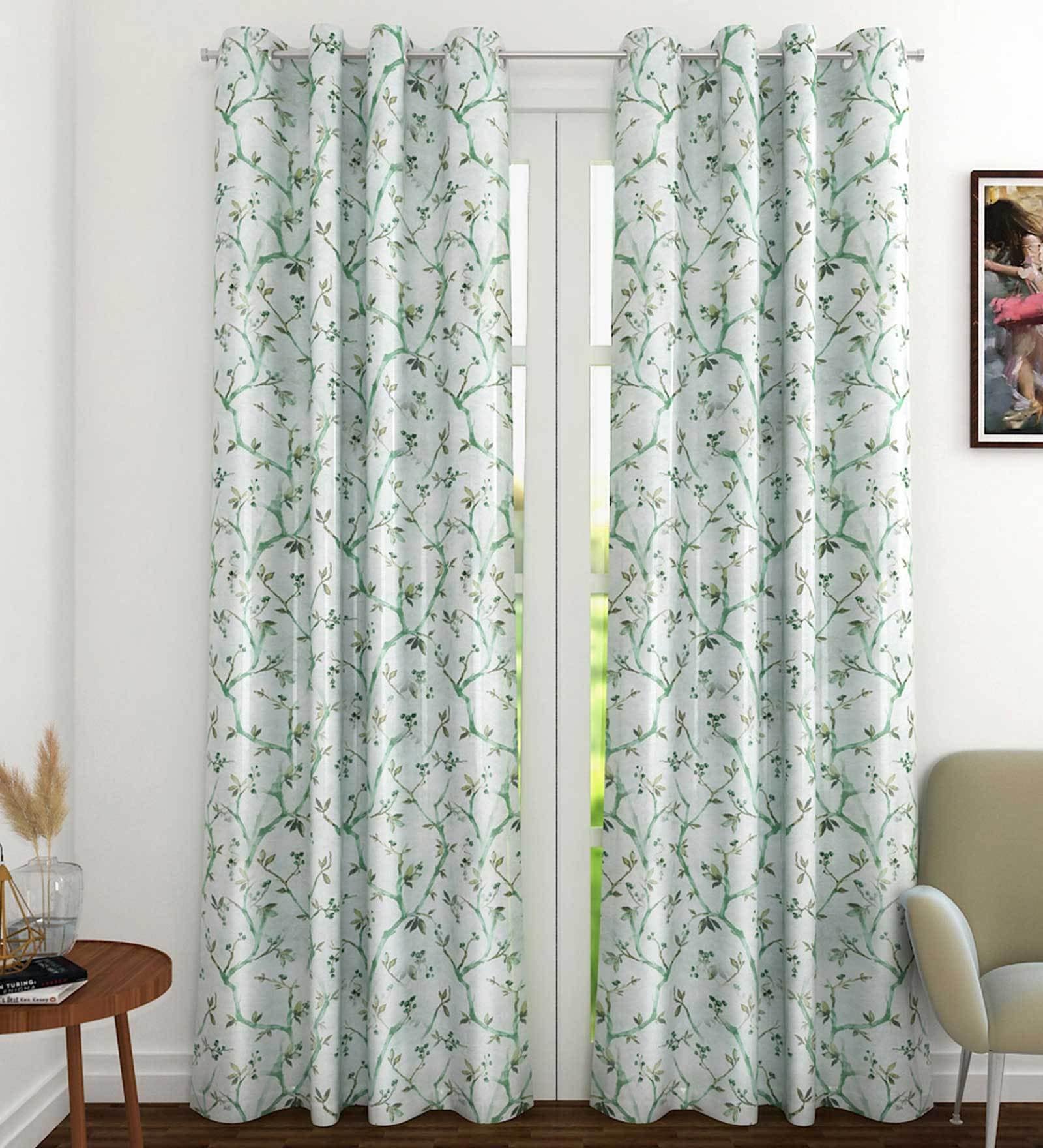 Green Polyester Light Filtering 8 Feet Eyelet Curtain (1 Piece)