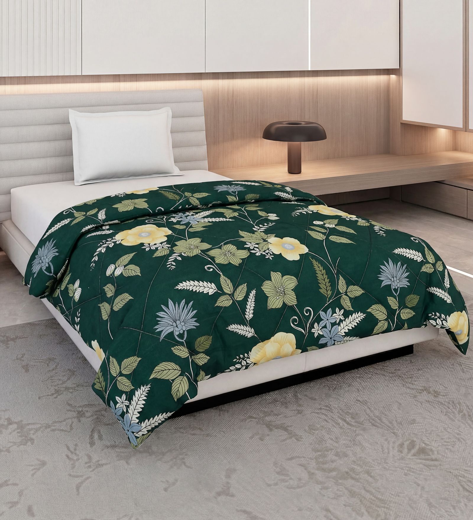 Green Polyester Solid 105 GSM Single Bed Comforter