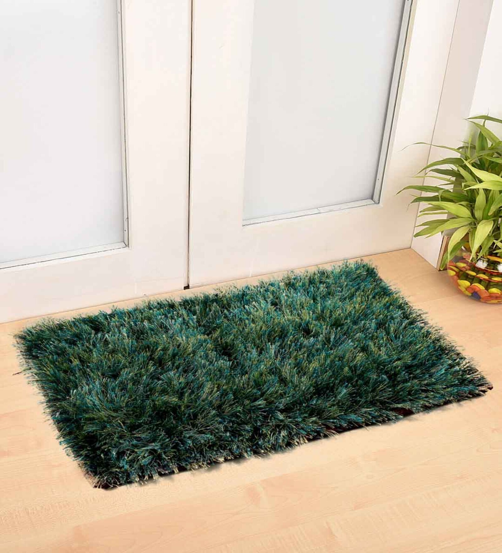 Green Solid Polyester 24 x 17 Inches Anti Skid Door Mat