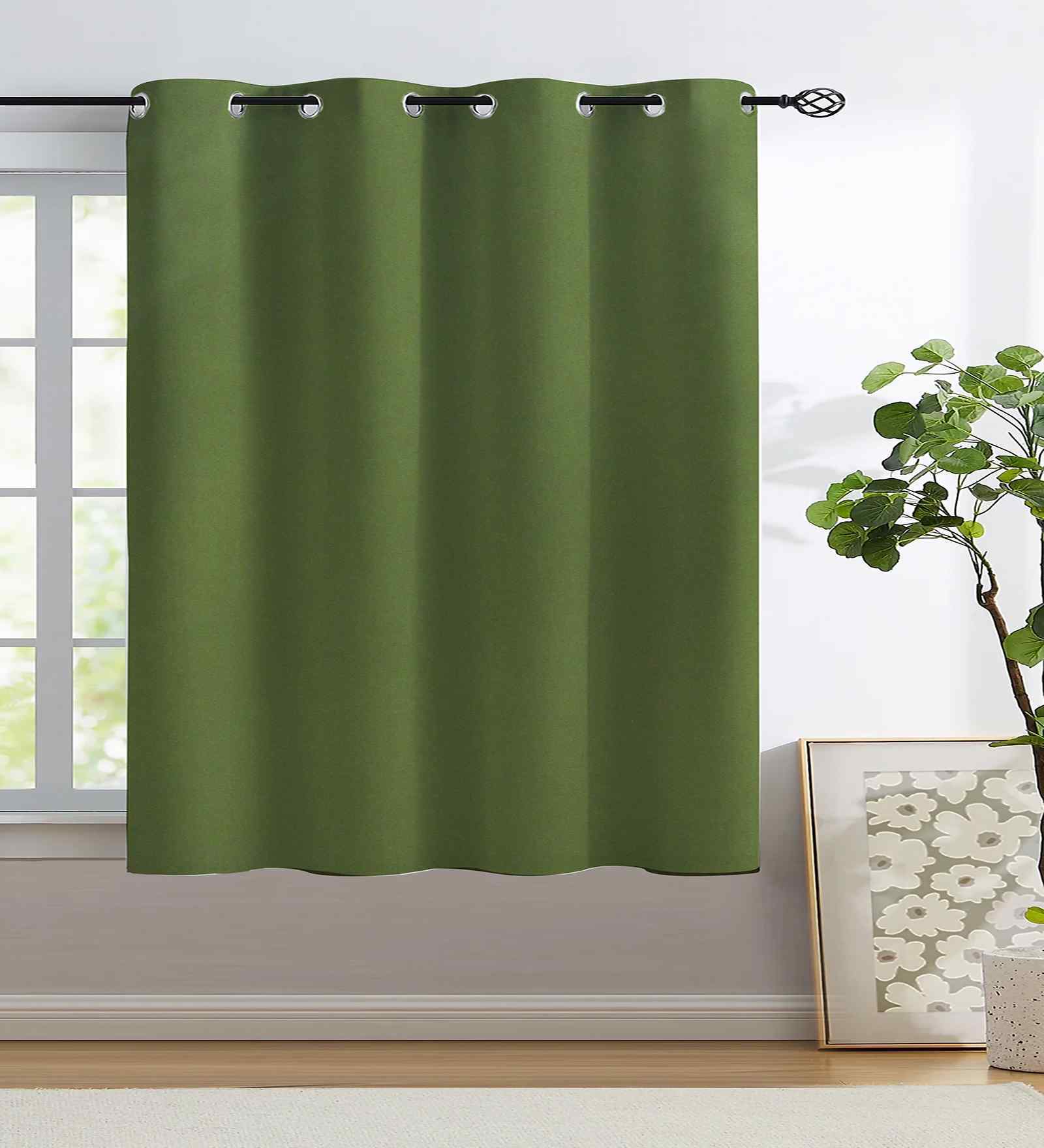 Green Polyester Solid 5ft Greenout Eyelet Window Curtain (1 Pc)