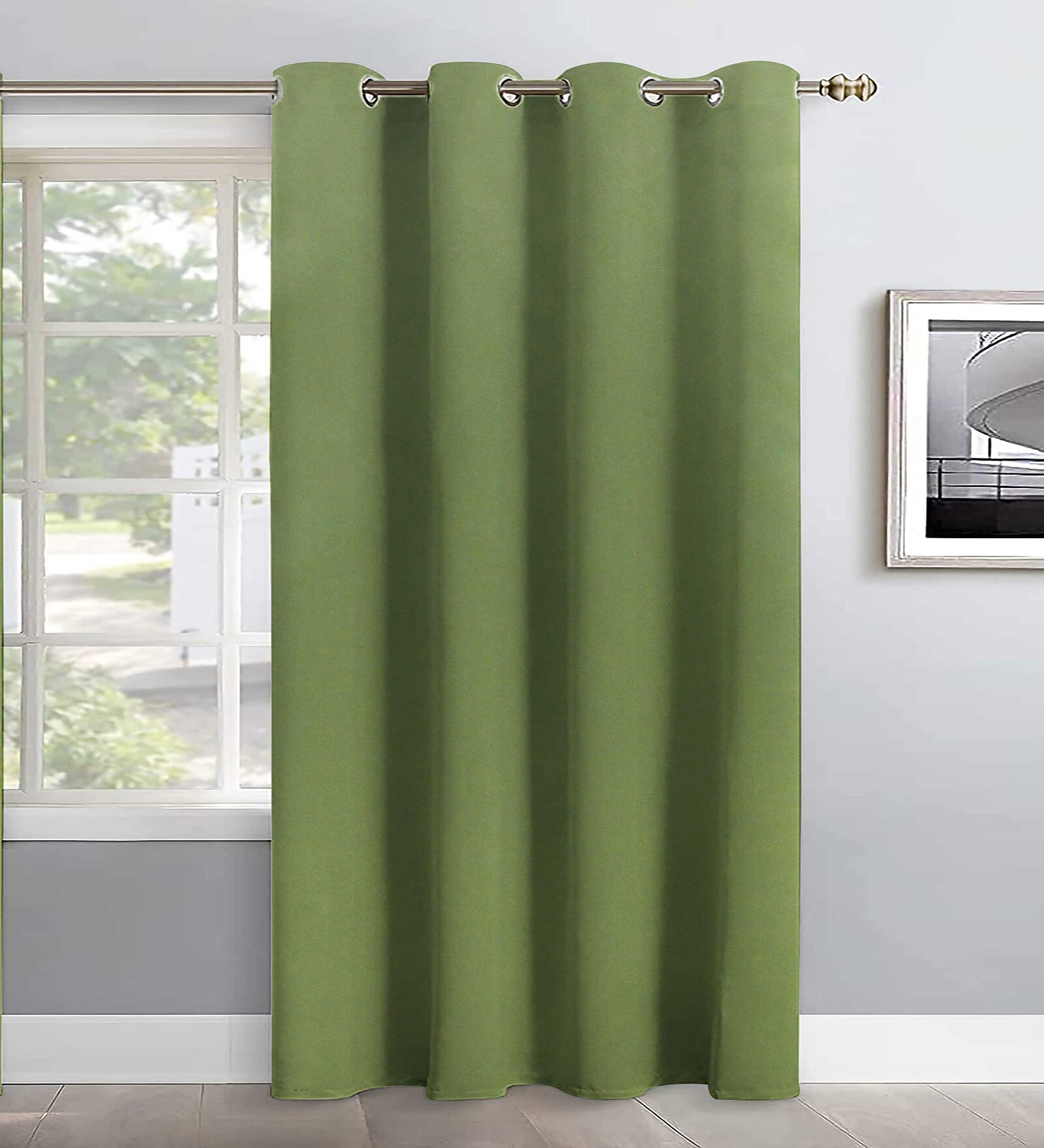Green Polyester Solid 9ft Greenout Eyelet Door Curtain (1 Pc)