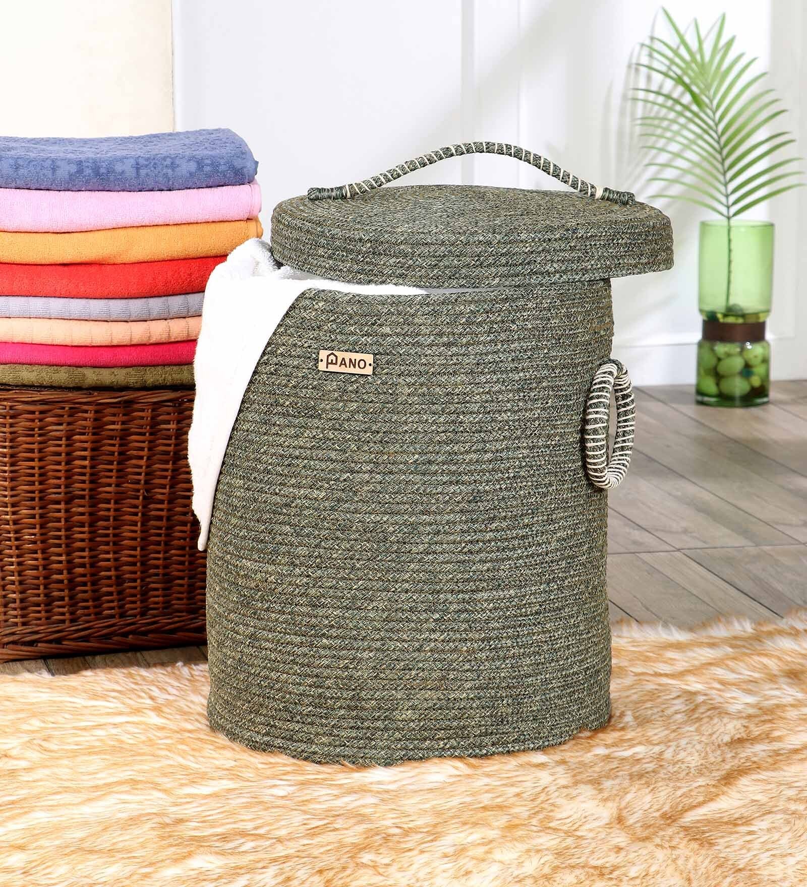 Green Polypropylene 52 Ltr (1Pc) Laundry Basket with Lid