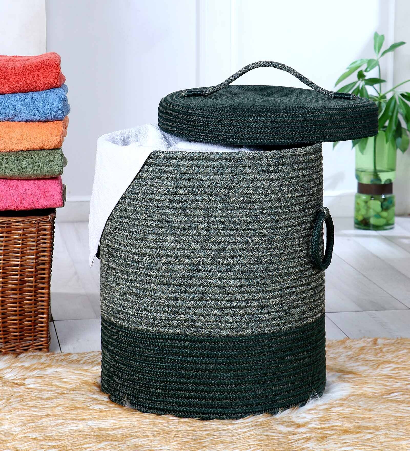 Green Polypropylene 52 Ltr (1Pc) Laundry Basket with Lid