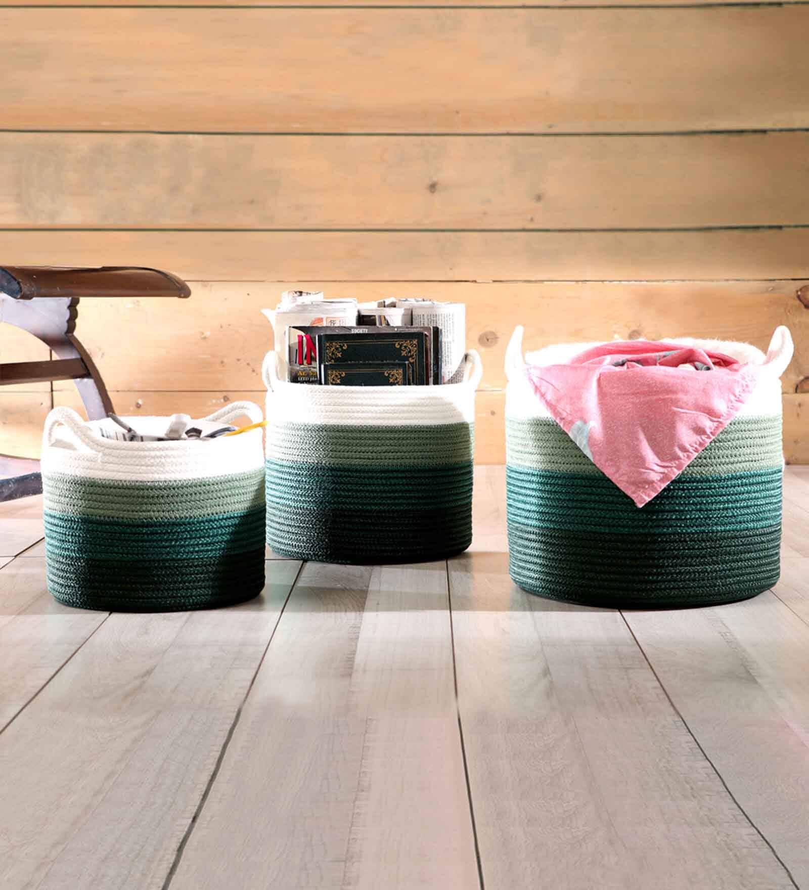 Green Polypropylene 52 Ltr (3Pcs) Storage Basket