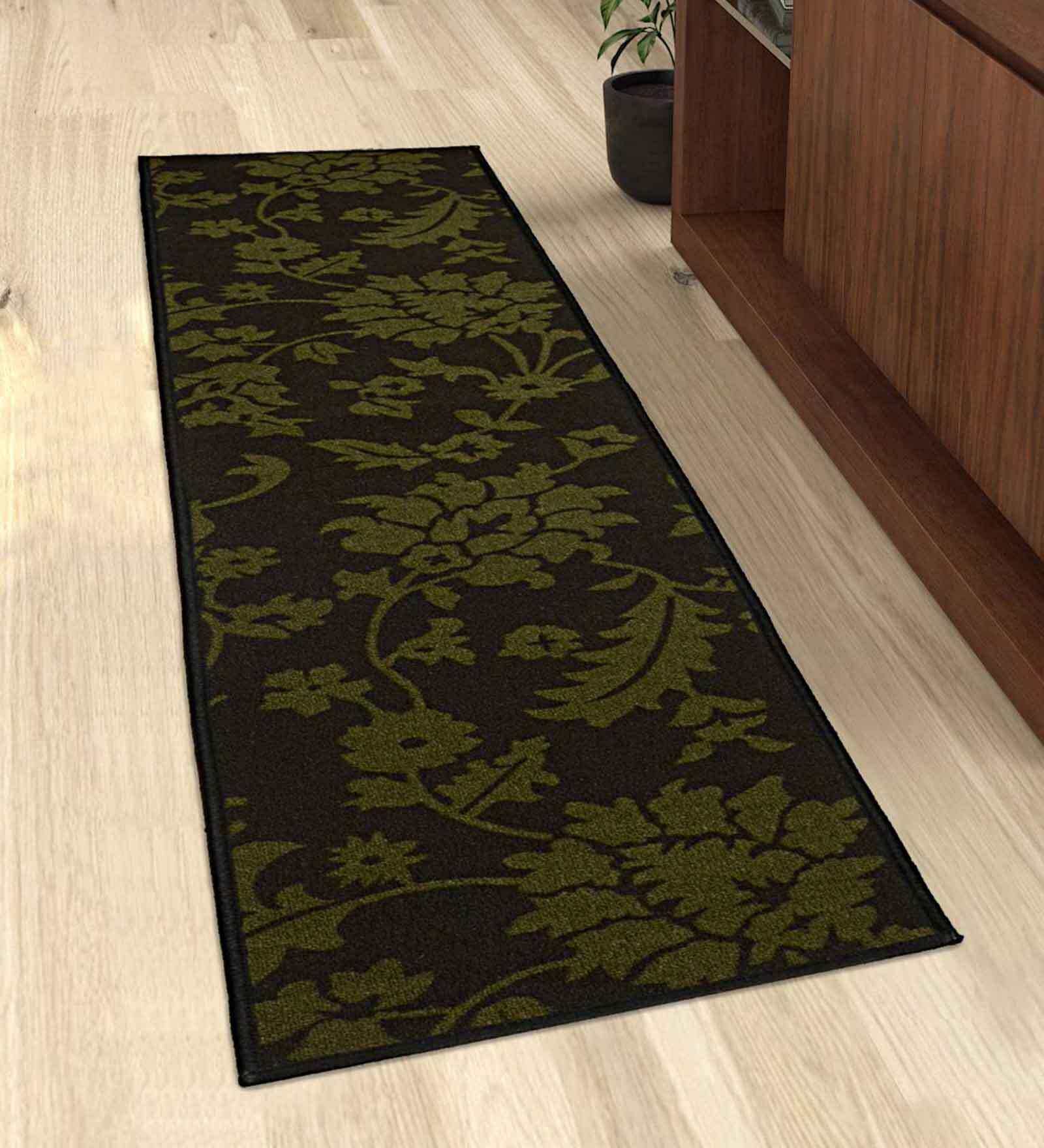 Green Polypropylene 47 x 18 Inches Machine Made Floor Runner