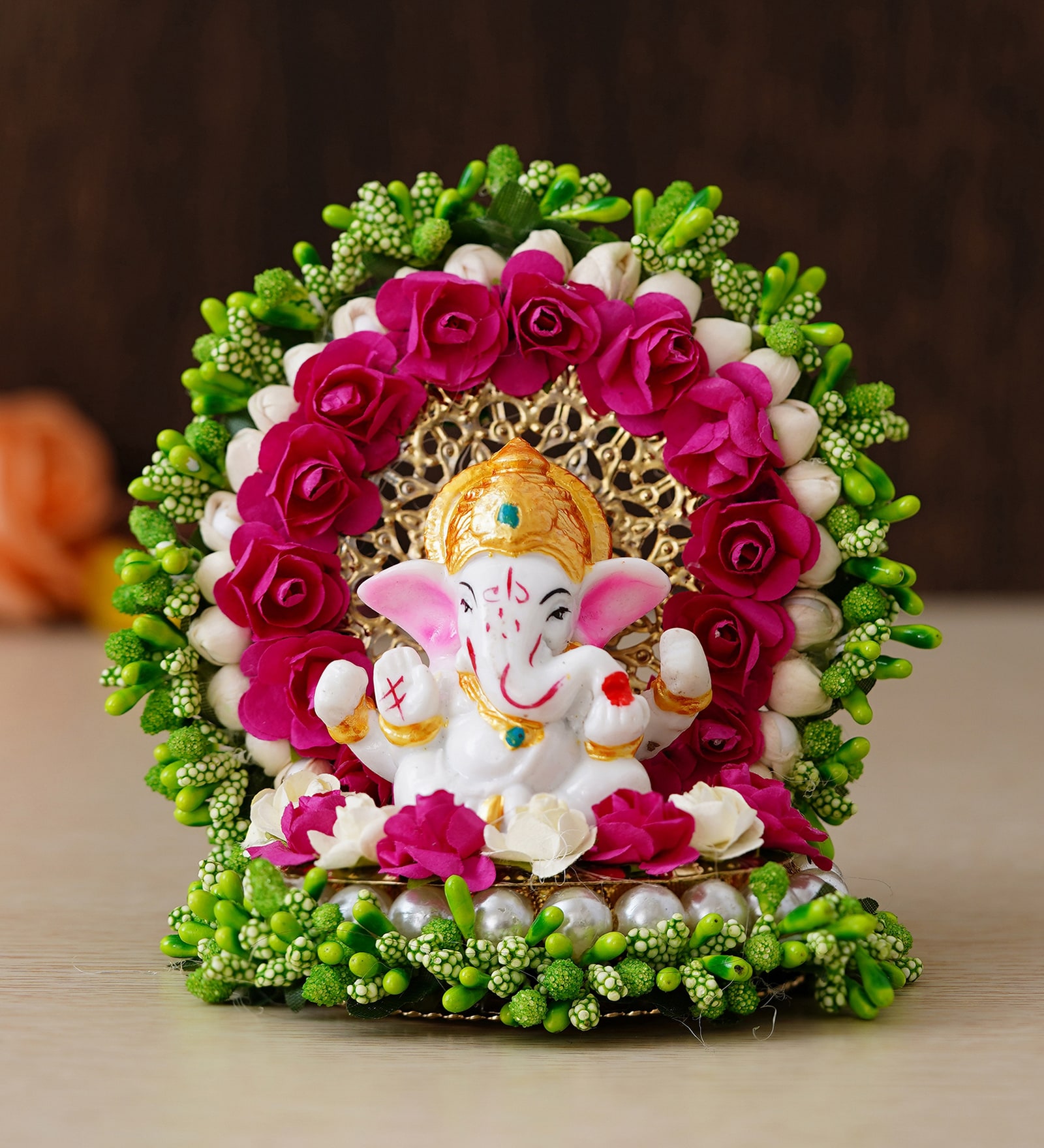 Green Polyresin Lord Ganesha Playing Dholak Idol