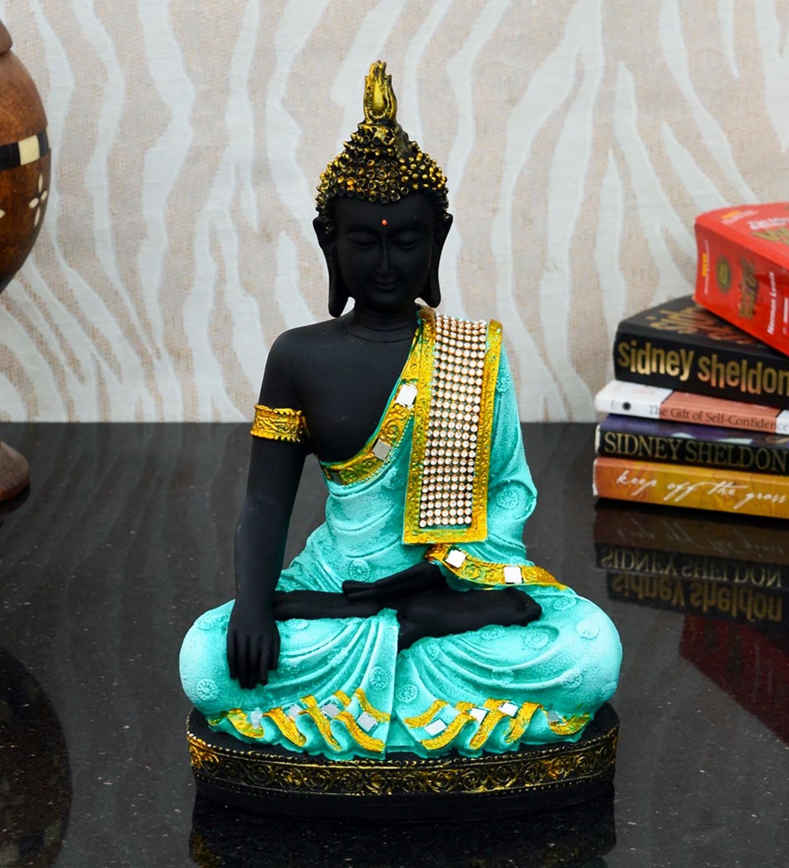 Green Polyresin Meditating Lord Buddha