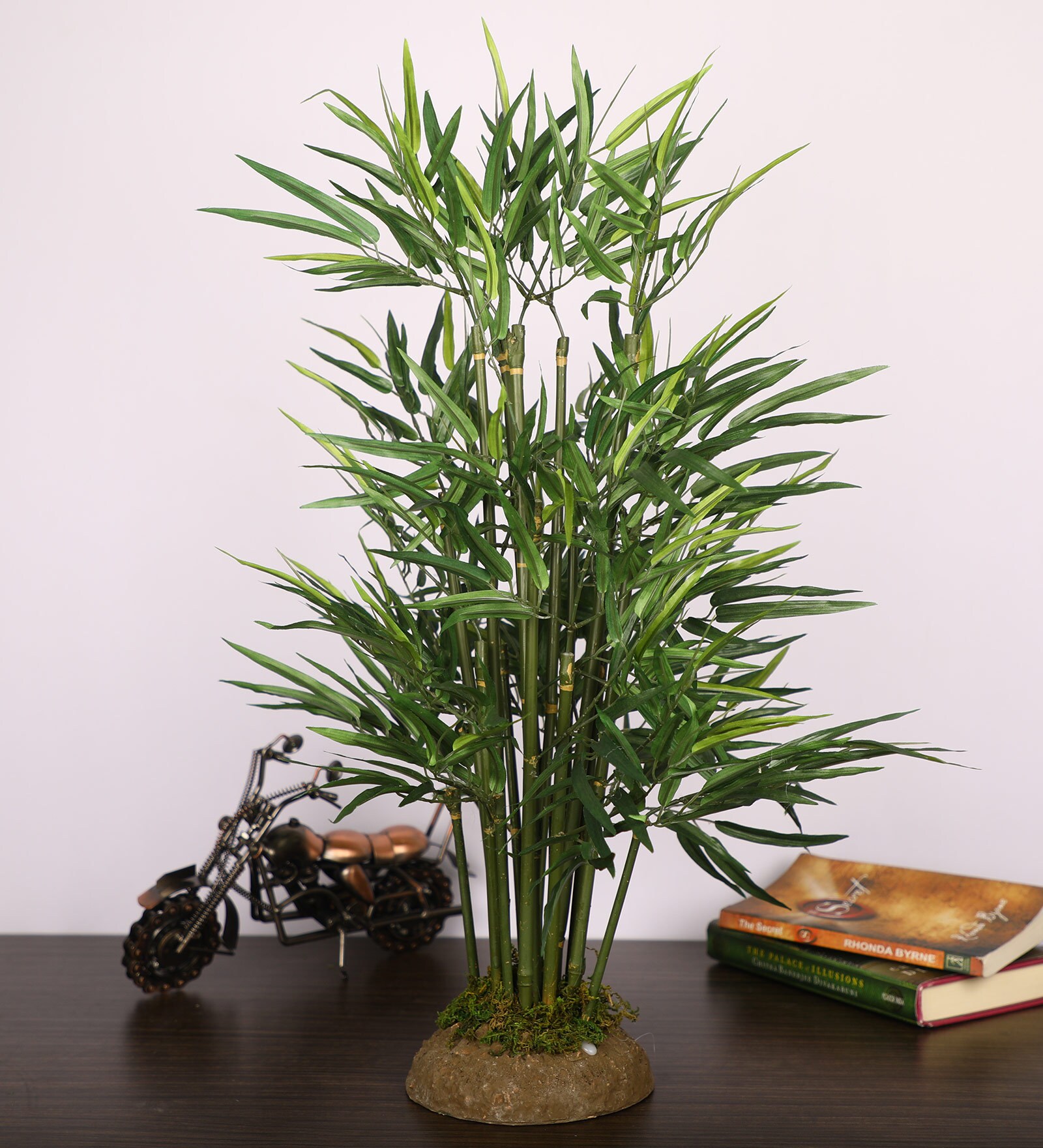 Green Artificial Solid Silicone Base Bamboo Plant with Pot