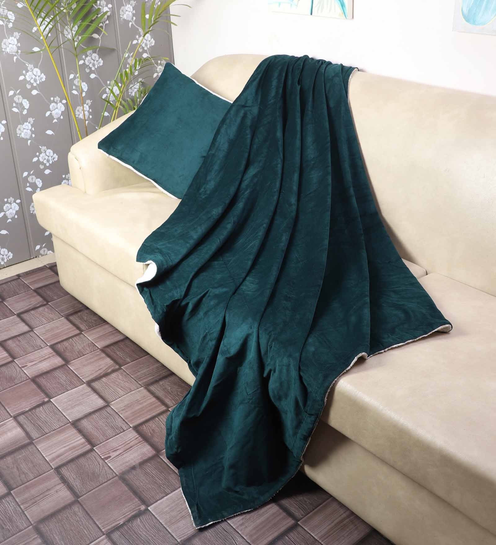 Green Solid Polyester 52x68 Inches Sofa Throw