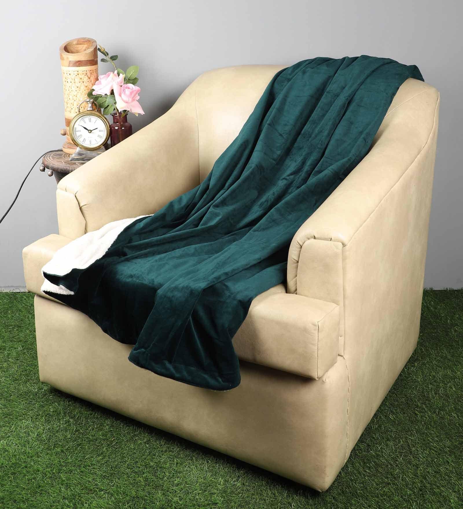 Green Polyster Plain Solid Pattern 68 x 52 Inch Throw