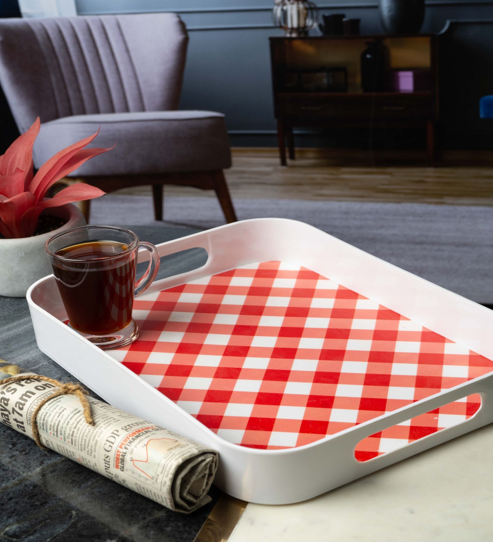 Multicolour Contemporary Melamine Square Serving Tray