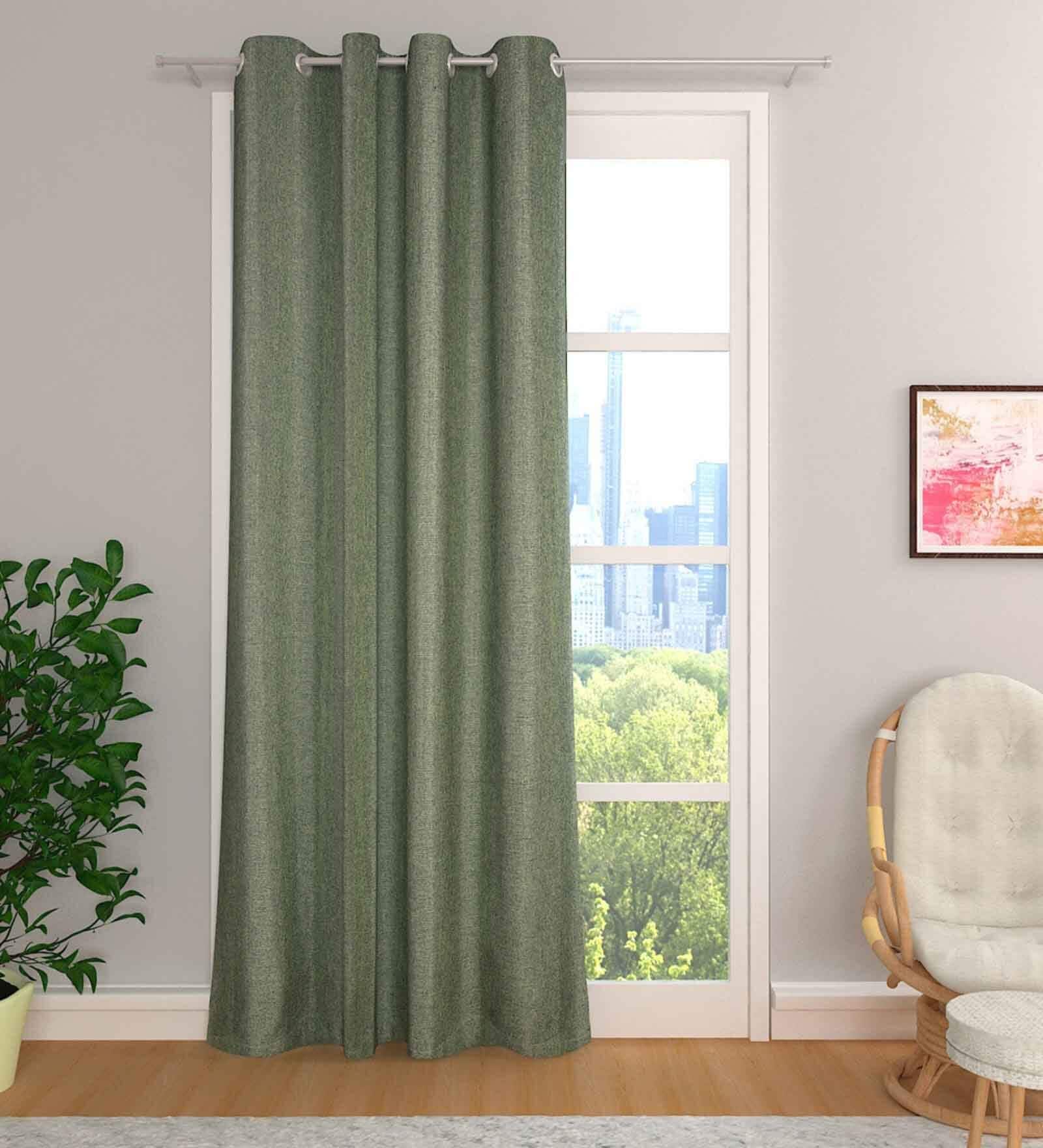 Green Premium Jute Solid 7ft Light Filtering Eyelet Longdoor Curtain (1 Pc)