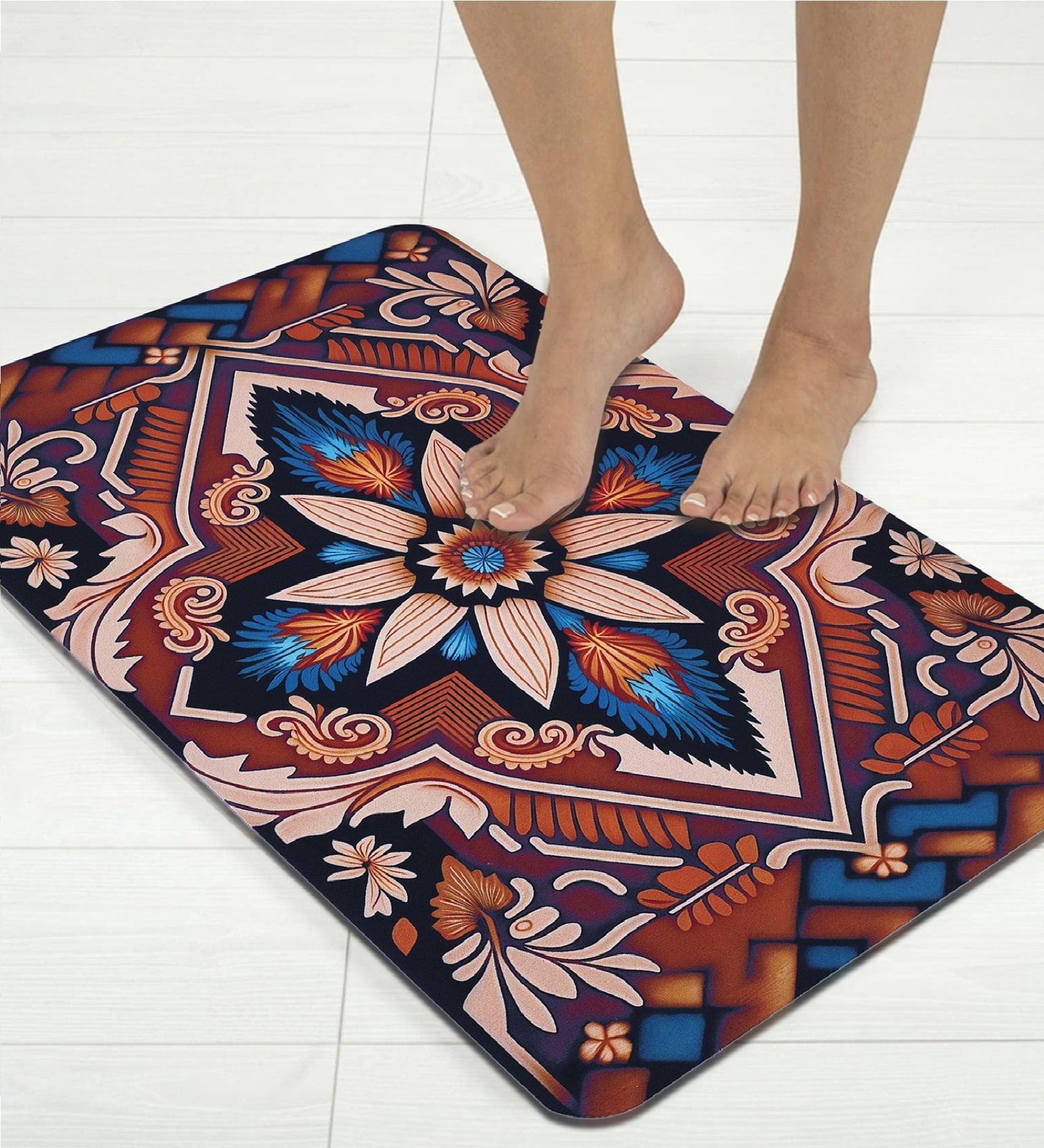 Geometric Floral Printed Rubber 22x14 Inches Anti Skid Bath Mat