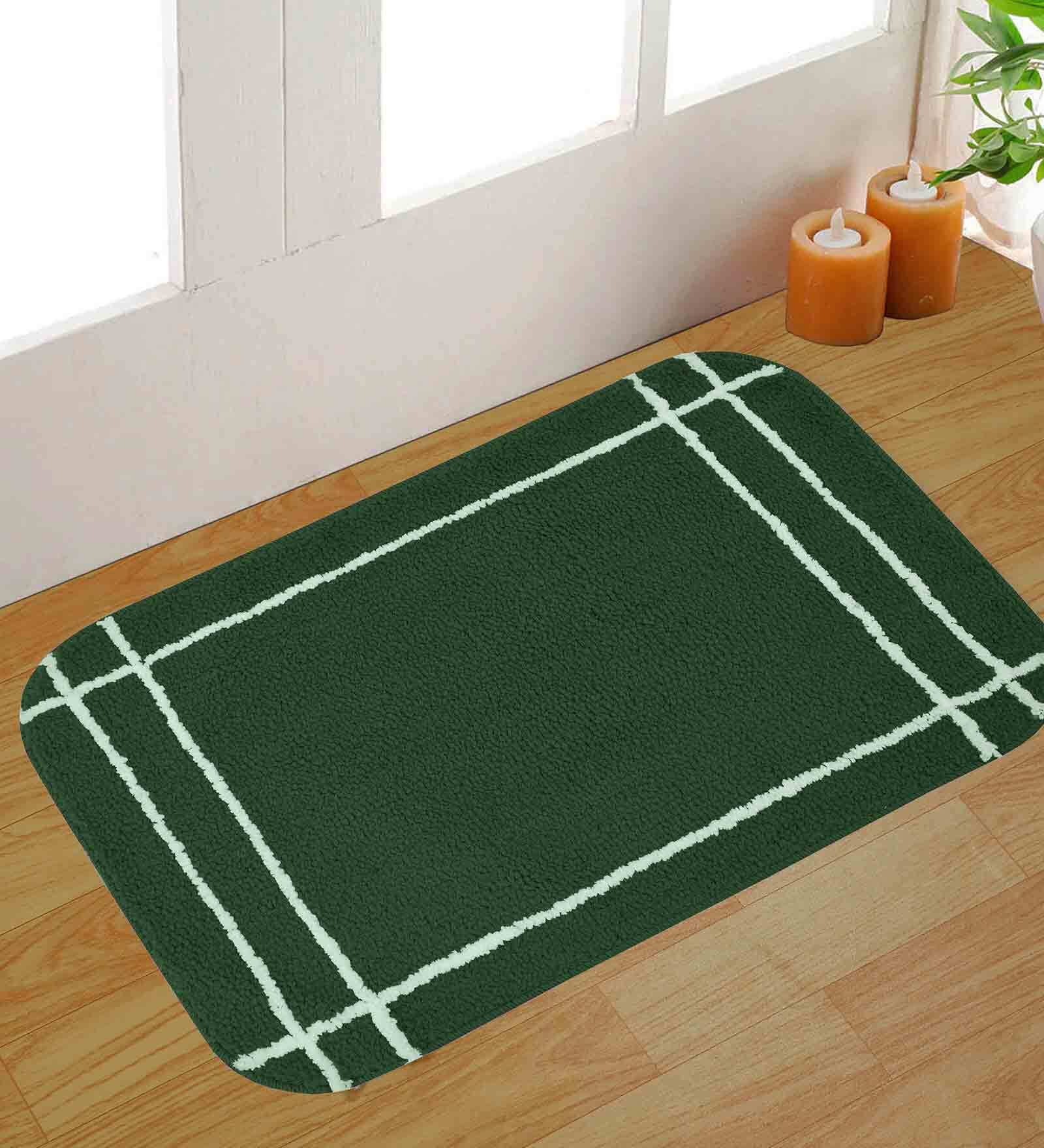 Green Solid Rubber 23 x 15 Inches Hand Tufted Door Mat
