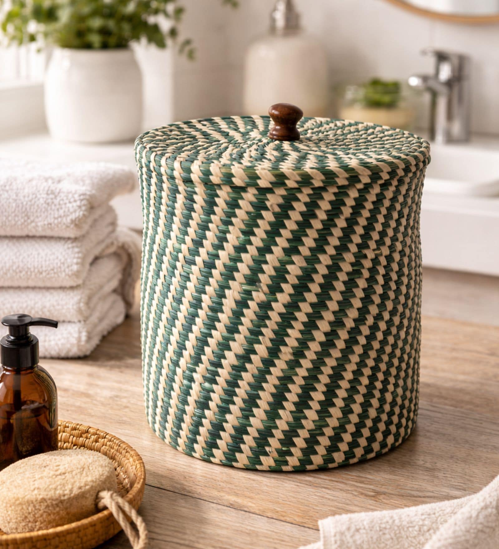 Green Sabai Grass Multi Purpose  Basket With Lid