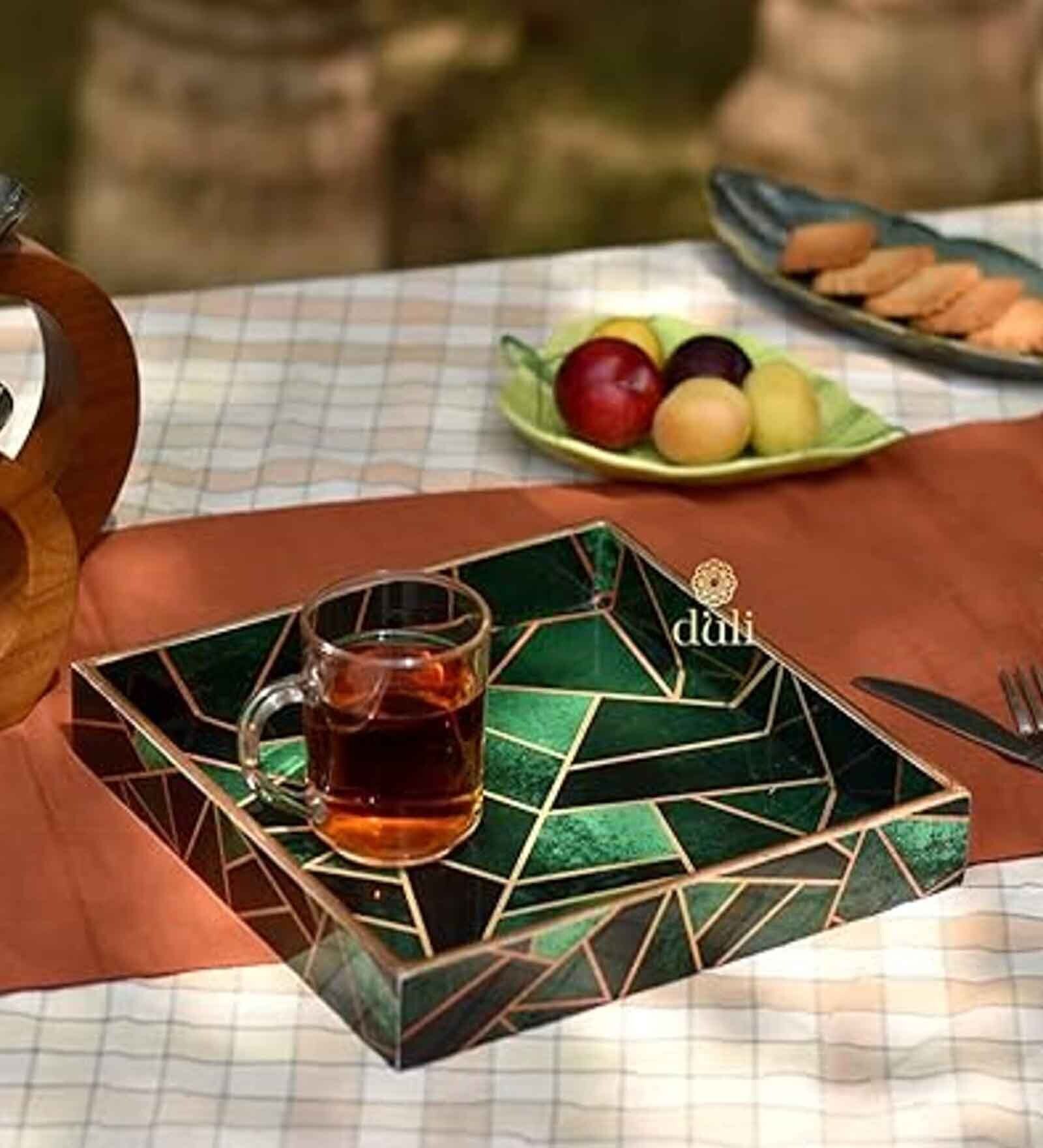 Green Engineered Wood Square Serving Tray